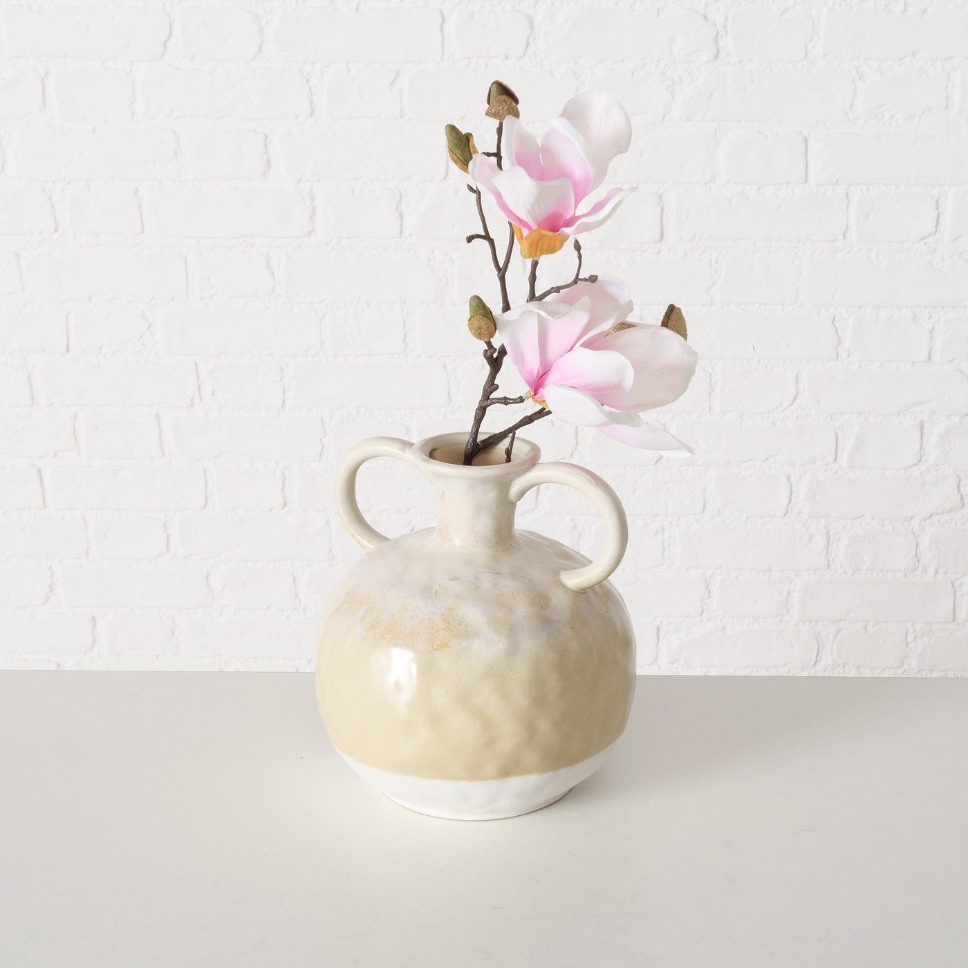 BOLTZE Dekovase "Triple" aus Keramik in beige H20cm, Vase