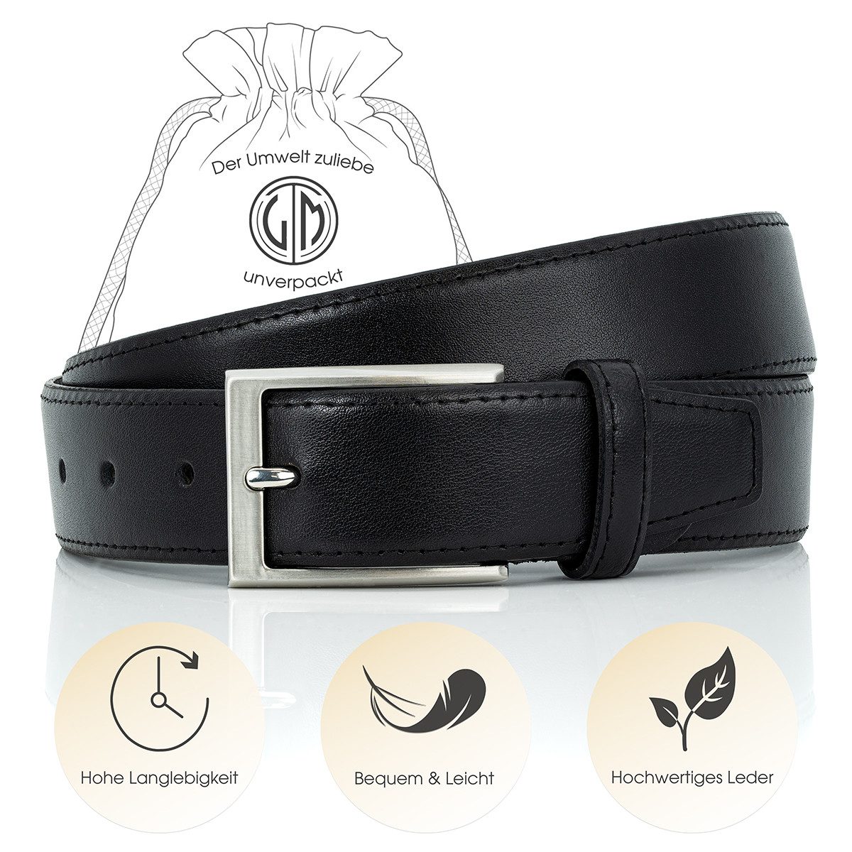 LINDENMANN Herren-Gürtel Aus Vollrindleder | Automatik-Schließe | 32 Mm Schwarz | Kürzbar Bis 120 Cm