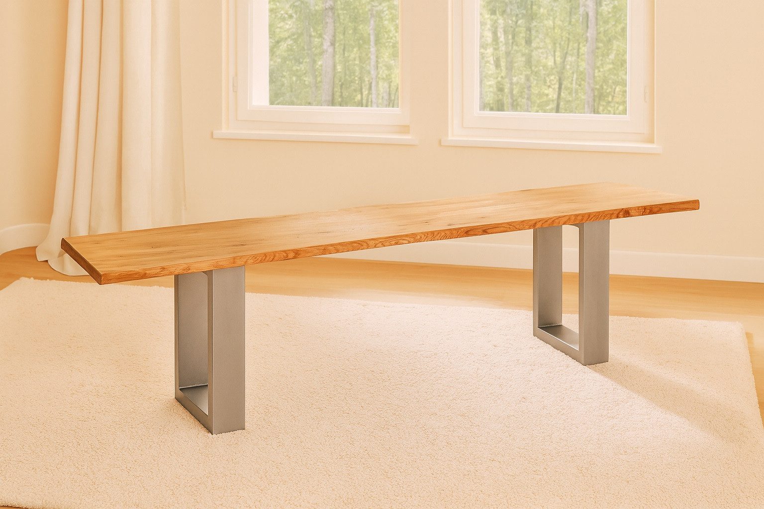 SAM® Sitzbank Enrica, Wildeiche, Baumkante, Metallgestell U-Form, verschiedene Größen