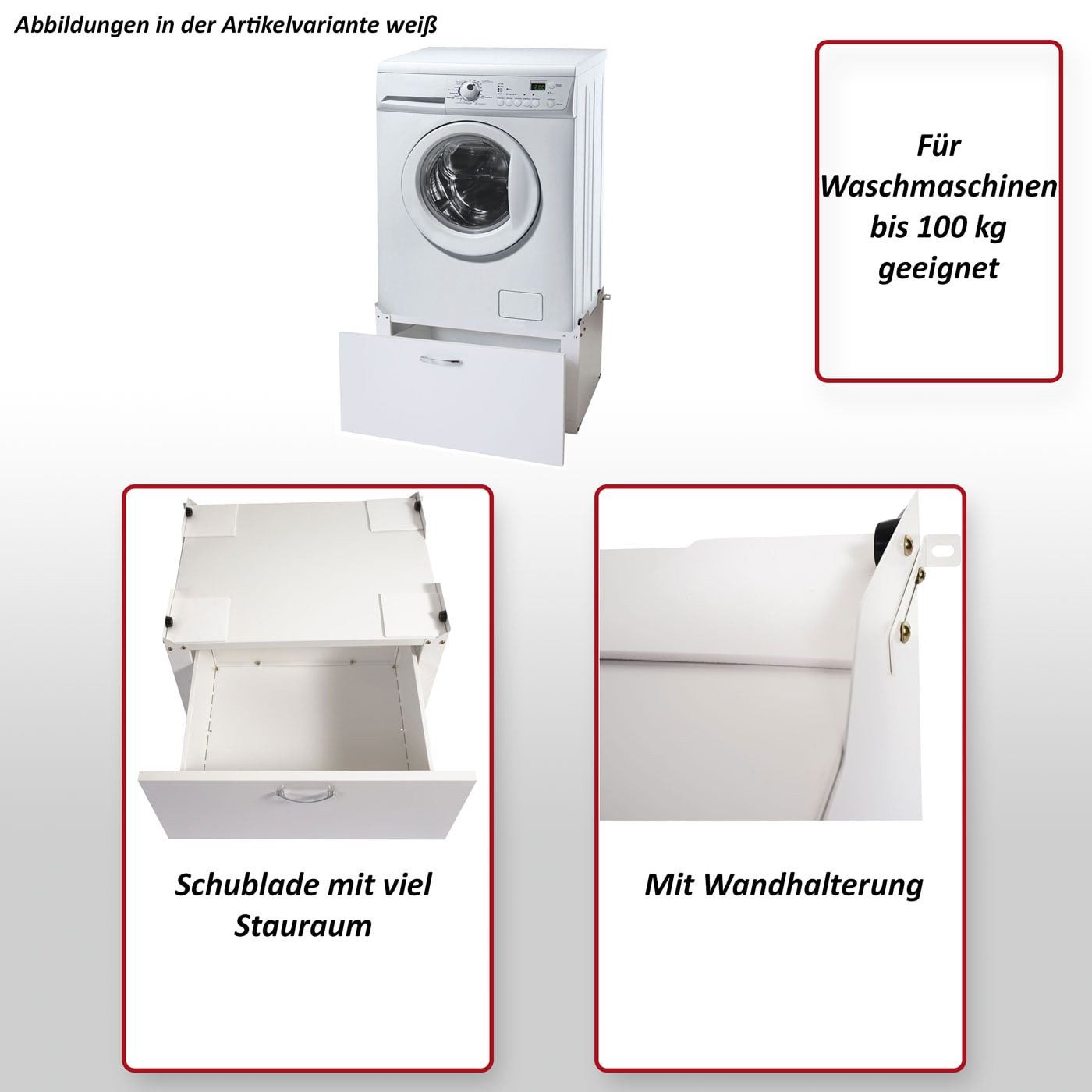 MCW Waschmaschinenumbauschrank MCW-E50-f Höhenverstellbare Füße, Wandhalterung, inklusive Anti-Rutschpads