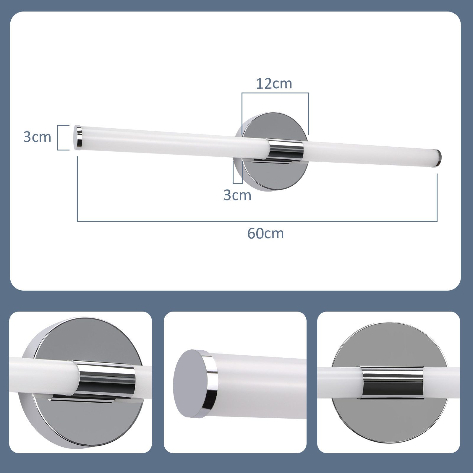 Glitzerlife Spiegelleuchte Bad Wandlampe LED - 8W Badlampe 60CM Wandleuchte 4000K Neutralweiß Modern IP44 Wasserdicht Badlampe Chrom Für Badschrank Keller Küche_voghion.com