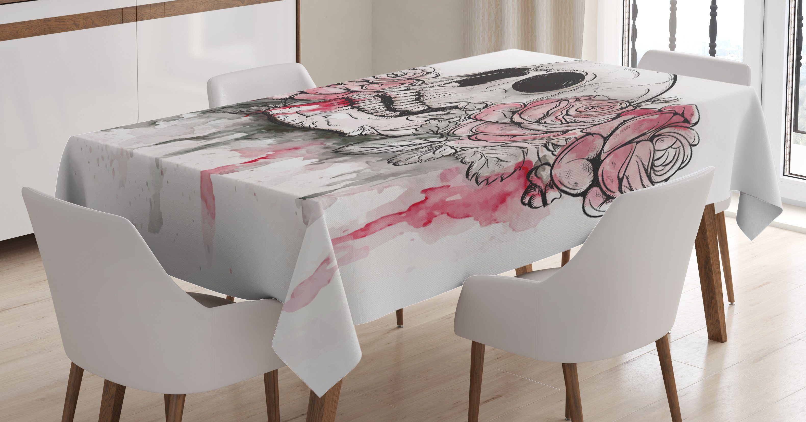 Abakuhaus Tischdecke Farbfest geeignet Außen Bereich Farben, Waschbar Schädel-Kopf-Rosen den Klare Romantisch Für