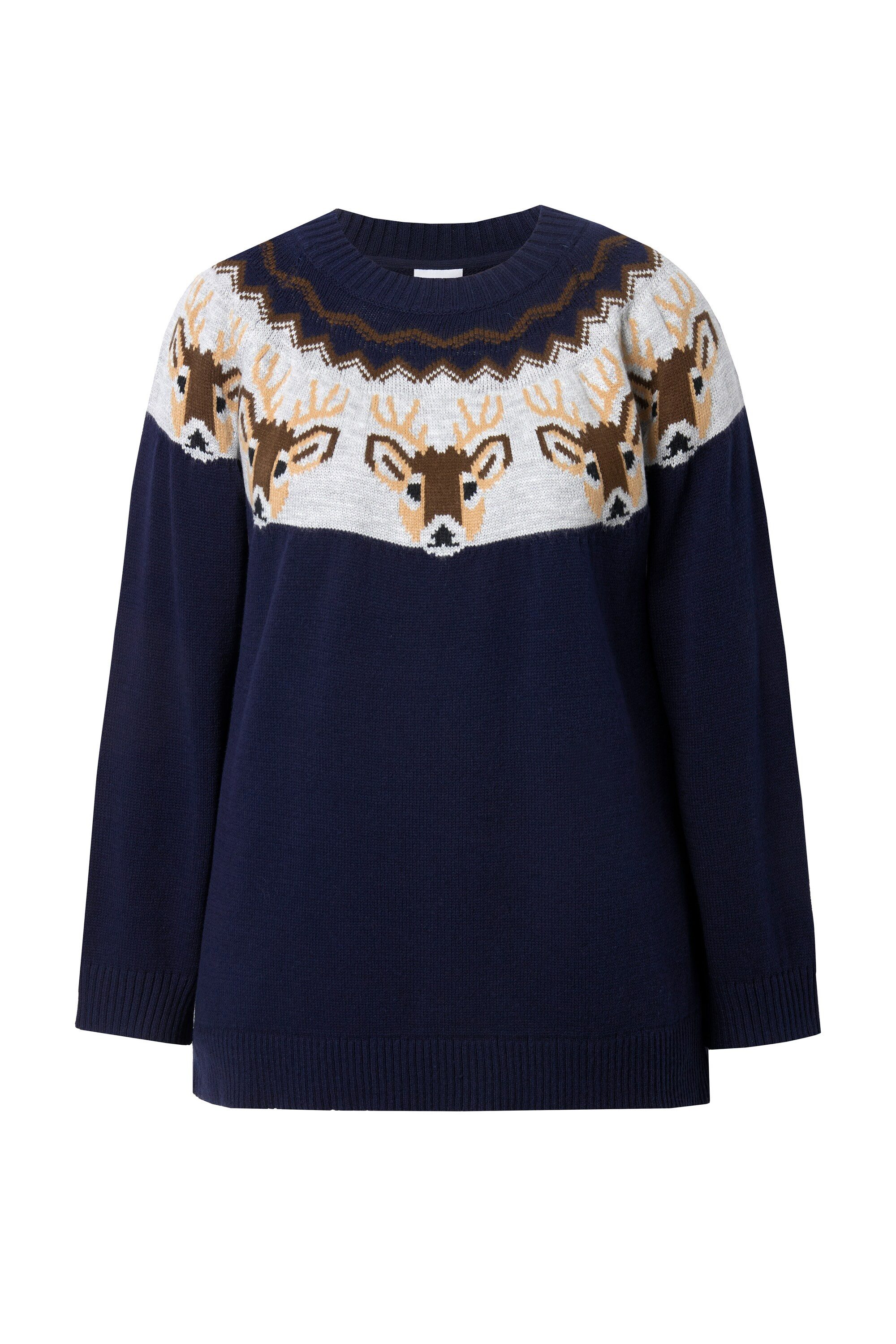 Ulla Popken Strickpullover Norweger-Pullover Rentiere Rundhals Langarm günstig online kaufen