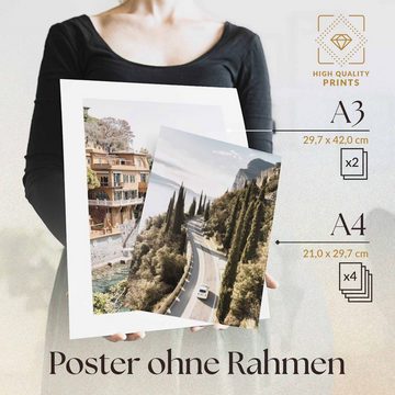 Heimlich Poster Set als Wohnzimmer Deko, Bilder DINA3 & DINA4, Italien Orange Meer, Landschaften