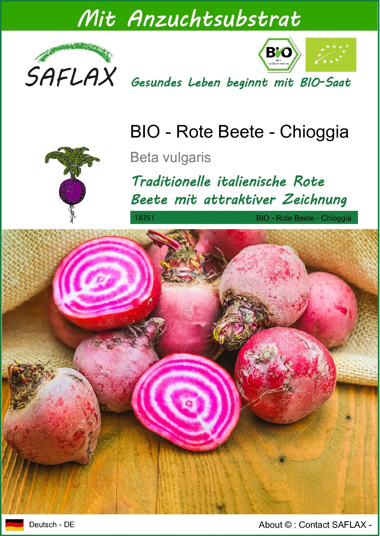 Gemüsesamen SAFLAX - Samen und Substrat - BIO - Rote Beete - Chioggia
