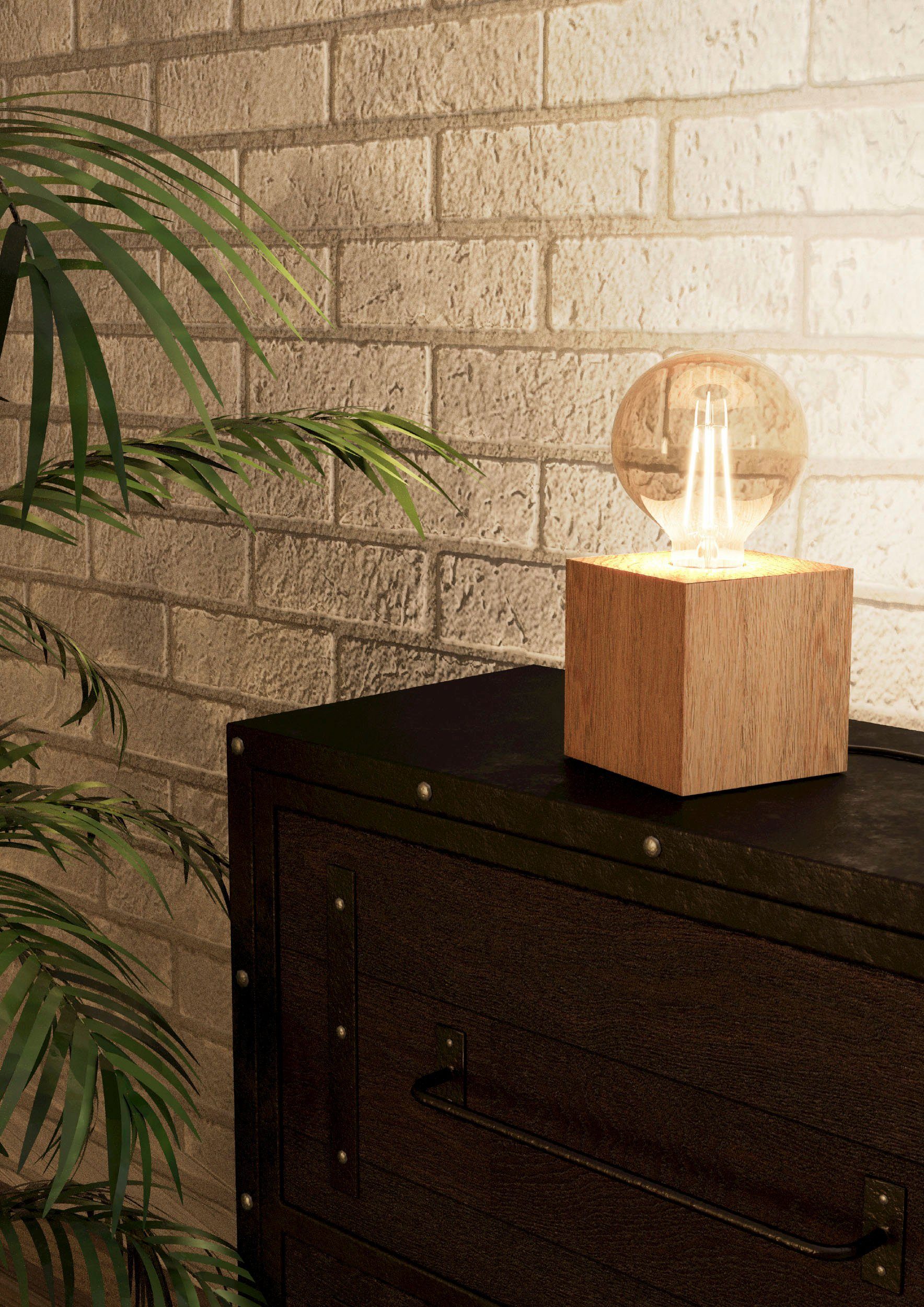 EGLO Tischleuchte PRESTWICK 2, ohne Leuchtmittel, Leuchtmittel wechselbar, Nachttischlampe, Deko, wohnlich, Schalter am Kabel, 9,5x9,5x9,5 cm