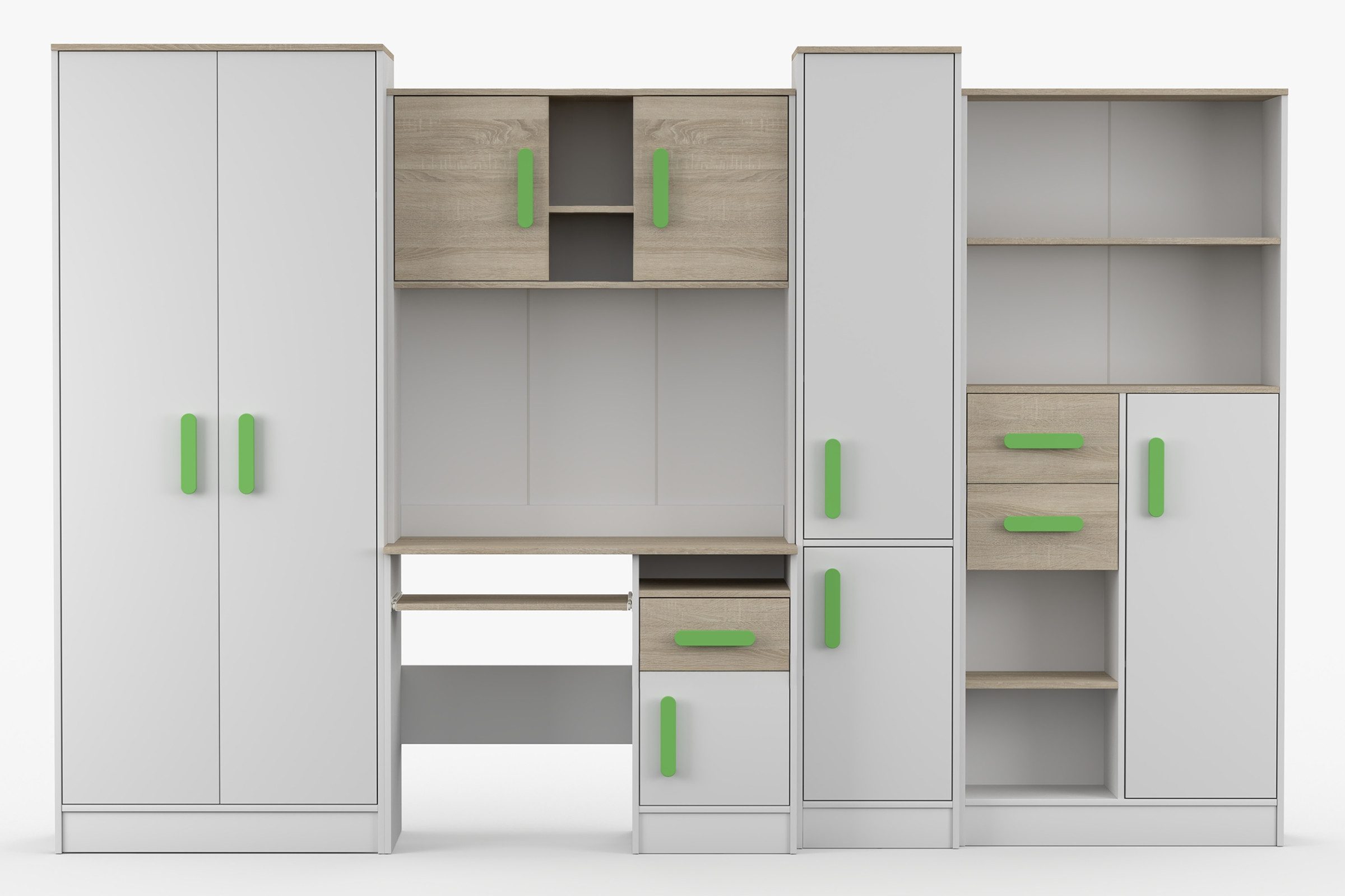 Deine Möbel 24 Jugendzimmer-Set MIKI Jugend-Schrankwand Jugendzimmer Jugendmöbel 5-teilig in Weiß, (Set, 5-tlg., 5-teiliges Möbelset für das Jugendzimmer), Schreibtisch, Schreibtisch Aufsatz, 2x Regal, Schrank