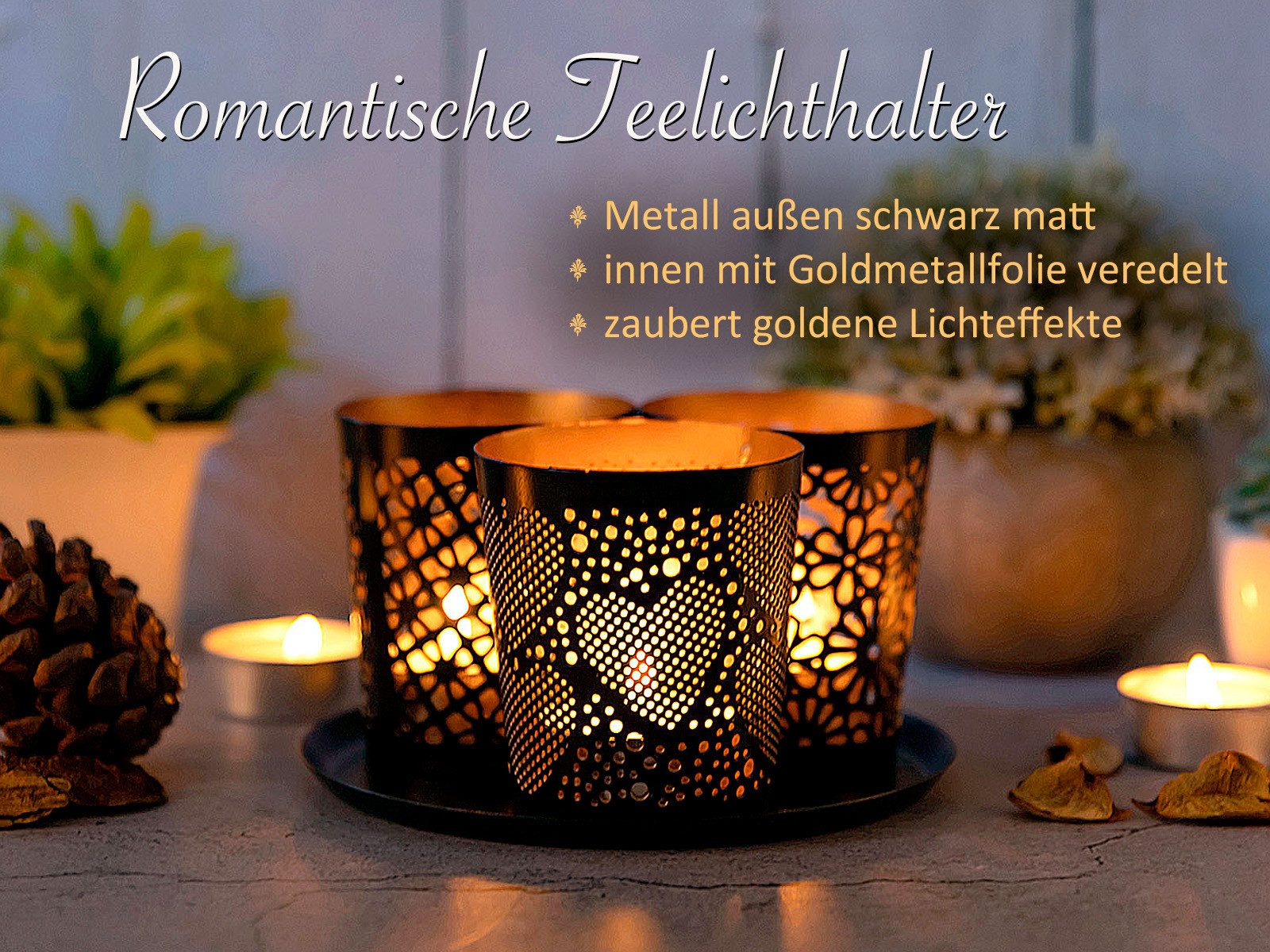 Amagohome Teelichthalter mit Tablett Kerzenhalter 3er Set Kerzenständer Tee günstig online kaufen