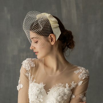 AUKUU Kopftuch Weiße Weiße Netzschleife für Brautschleier kurze Kopfbedeckung, für gemischte Zeremonien am Abend