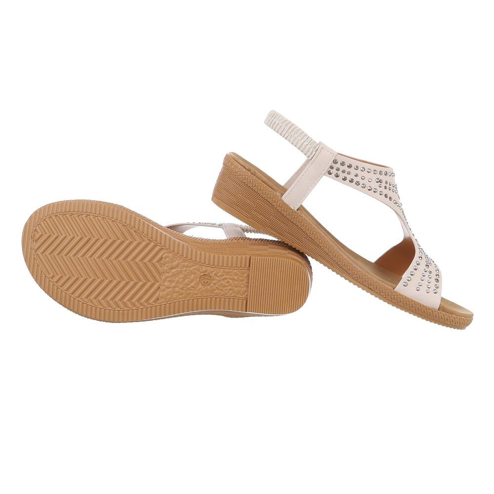 Damen Riemchensandalette Beige Keilabsatz/Wedge Ital-Design Freizeit Keilsandaletten in