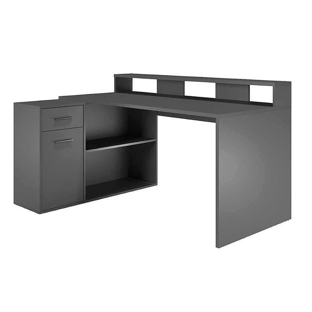 trendteam Schreibtisch Gamer, Büroschreibtisch Eckschreibtisch Möbel Anthrazit 92x160-200x75-115cm