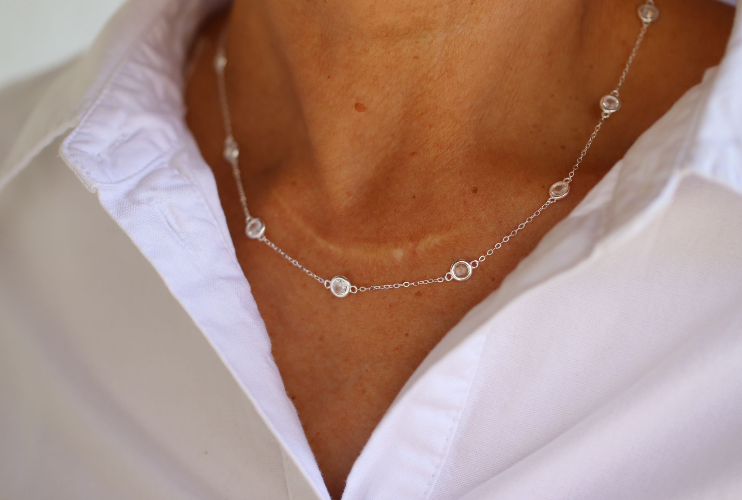 SILBERMOOS Silberkette Feine Forzatina-Kette mit weißen Zirkonia-Steinen, 925 Sterling Silber