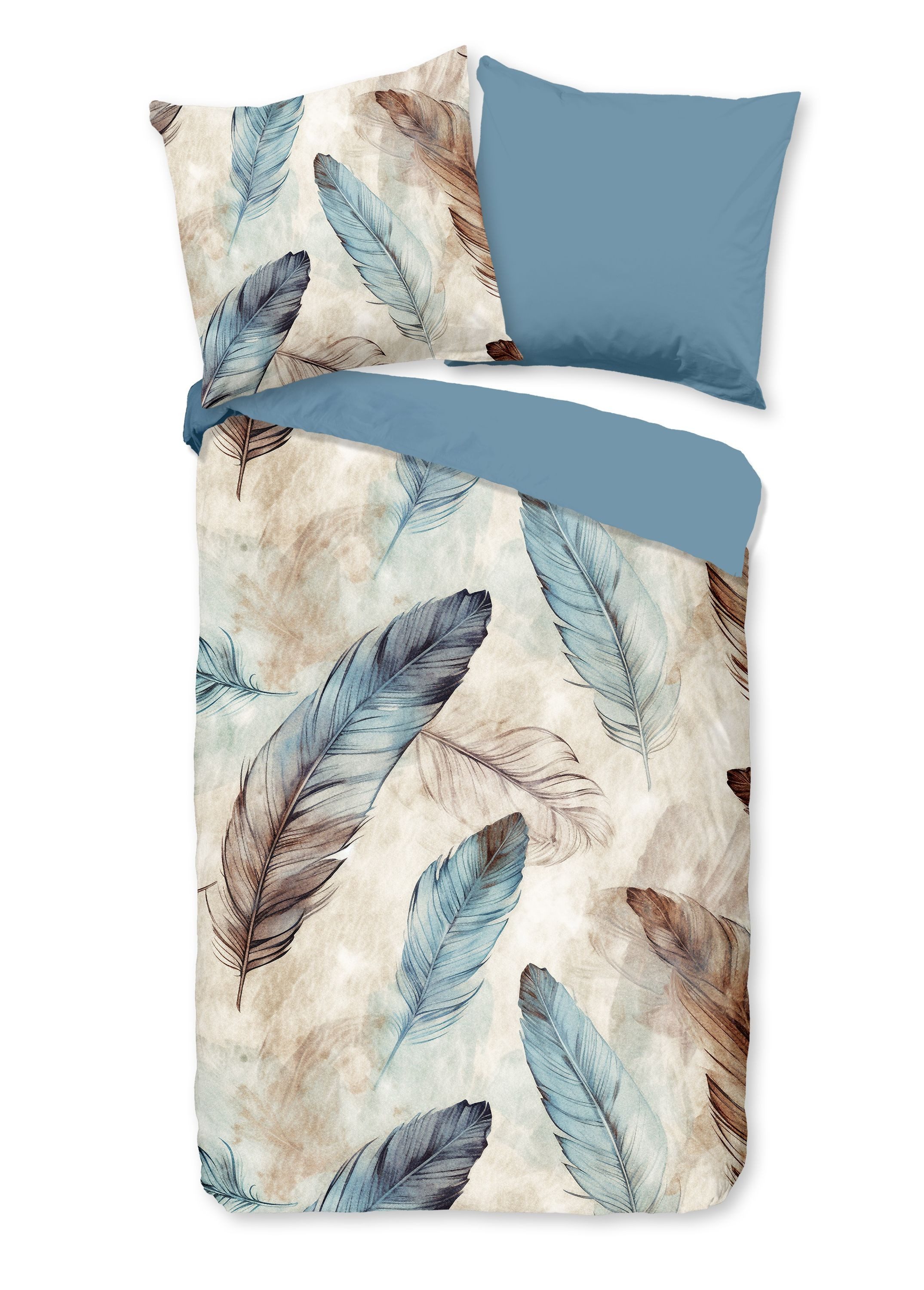 good morning Bettwäsche Baumwolle, Renforcé, 2 teilig, Federn, blau, braun günstig online kaufen