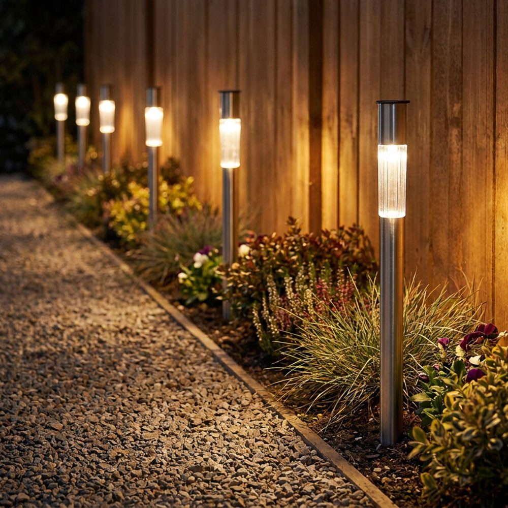 GLOBO LIGHTING LED Gartenleuchte, LED-Leuchtmittel fest verbaut, 6er Set Außen Solar LED Wegeleuchte Gartenlampe Steckleuchte Höhe 70cm