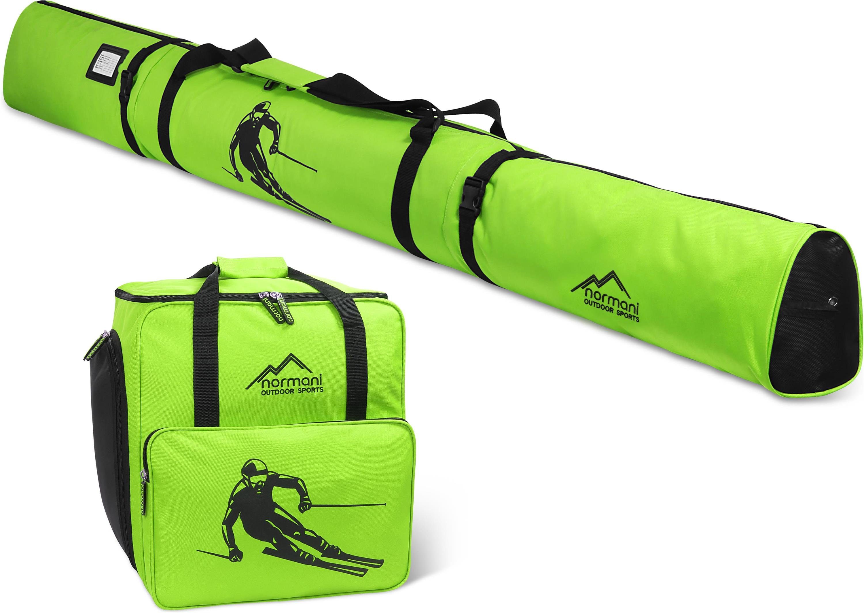 1 Skibag Skiset Skischuhe für Sporttasche Paar Ski, gepolsterte Kombiset und Skitasche Skischuhtasche, und Skitasche Skisack Limette normani Stöcker