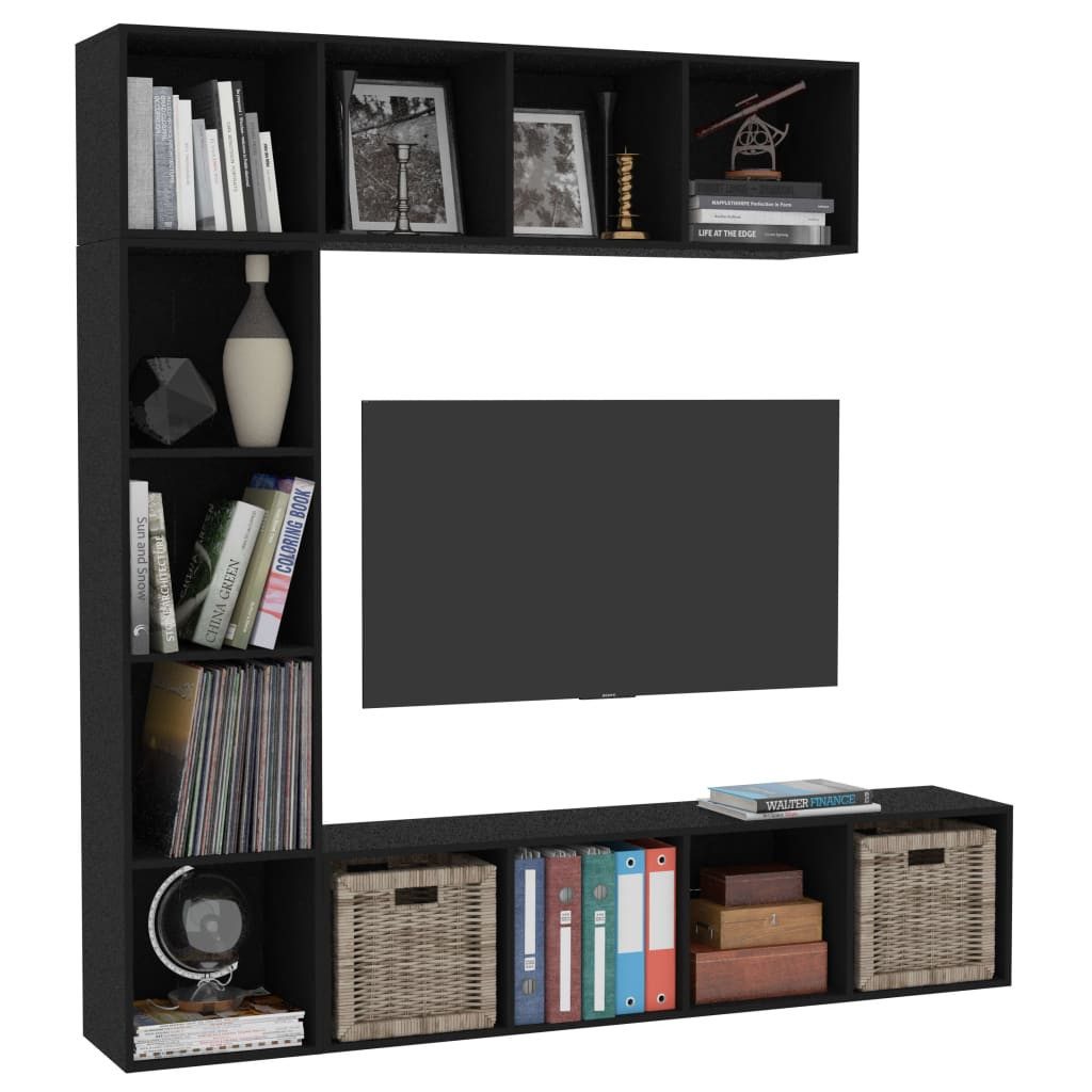 vidaXL Bücherregal 3-tlg. Bücher-/TV-Schrank Set Schwarz günstig online kaufen
