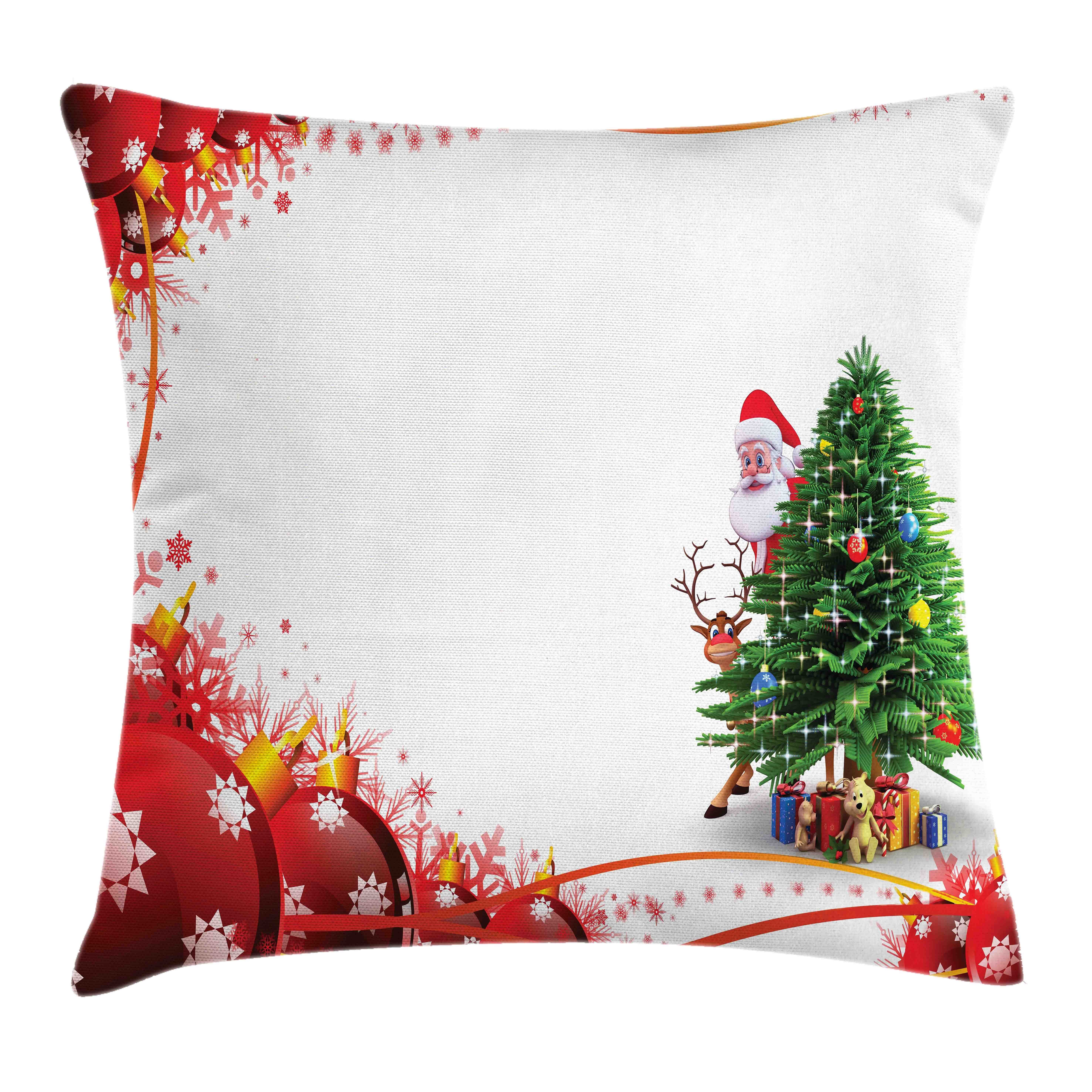 Kissenbezüge Reißverschluss Kissenhülle mit Farbfesten Farben Beidseitiger Druck, Abakuhaus (1 Stück), Weihnachtsmann Red Ball Baum