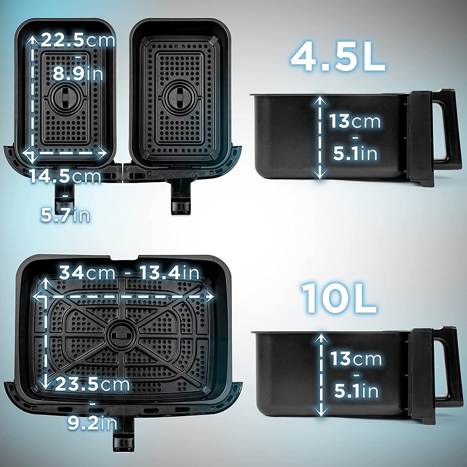 Duronic Heißluftfritteuse AF34 BK Heißluftfritteuse, 2400,00 W, Fritteuse 10 Liter Volumen, 10 Programme