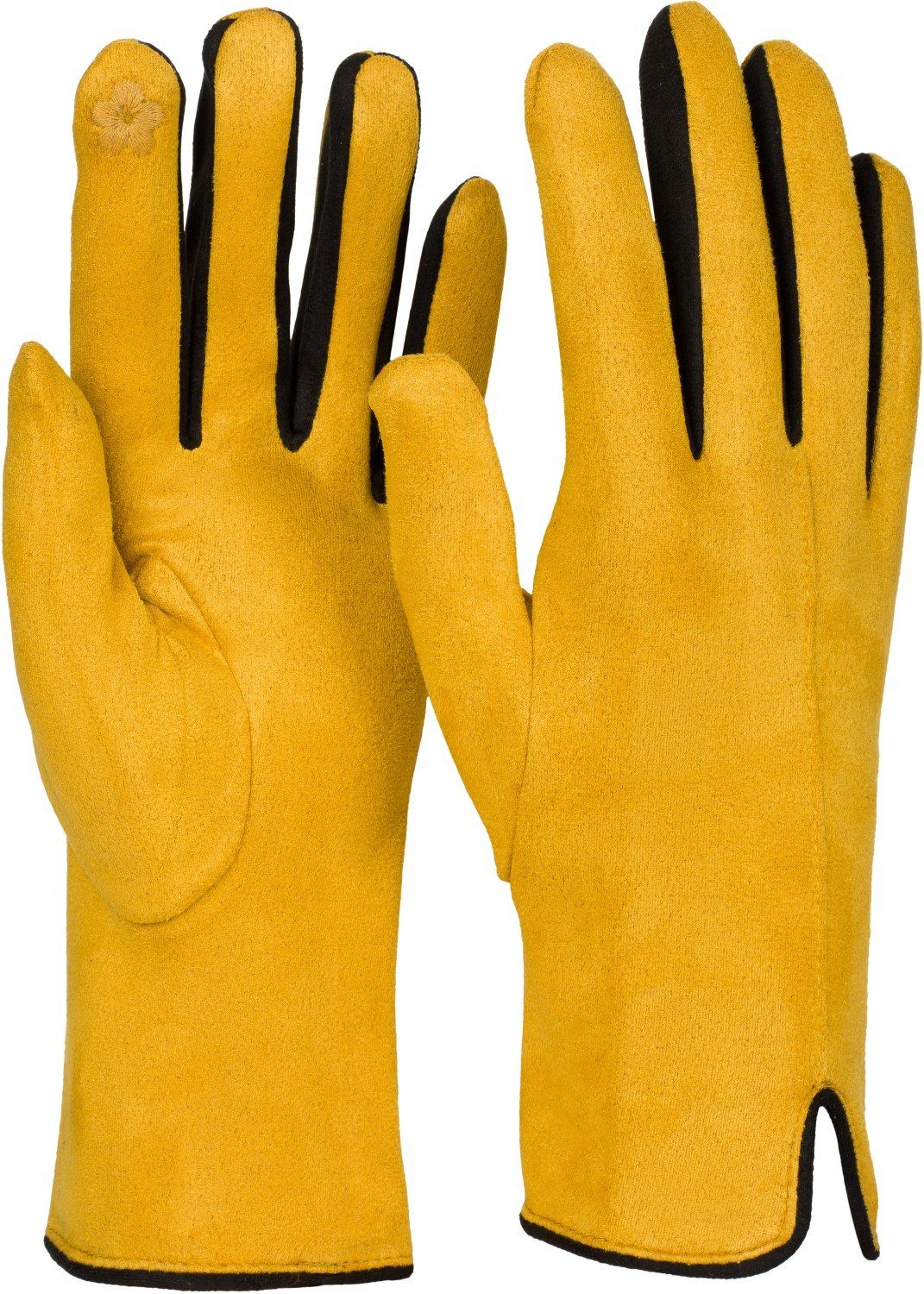 styleBREAKER Fleecehandschuhe Touchscreen Handschuhe Kontrast Curry