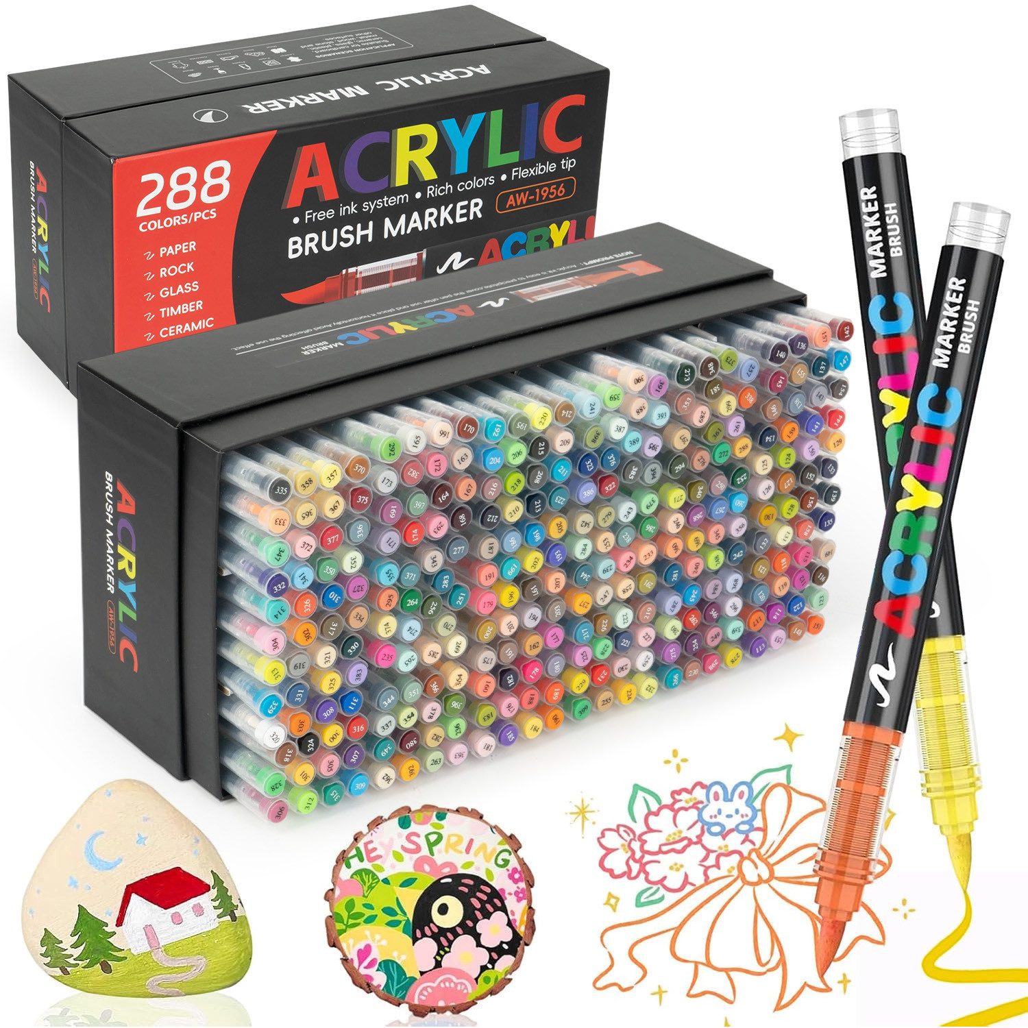 AKKEE Lackmarker Acrylstifte Set Farben wasserfest leuchtende, Marker, (288-tlg), für Papier Steine Glas Holz DIY Medium
