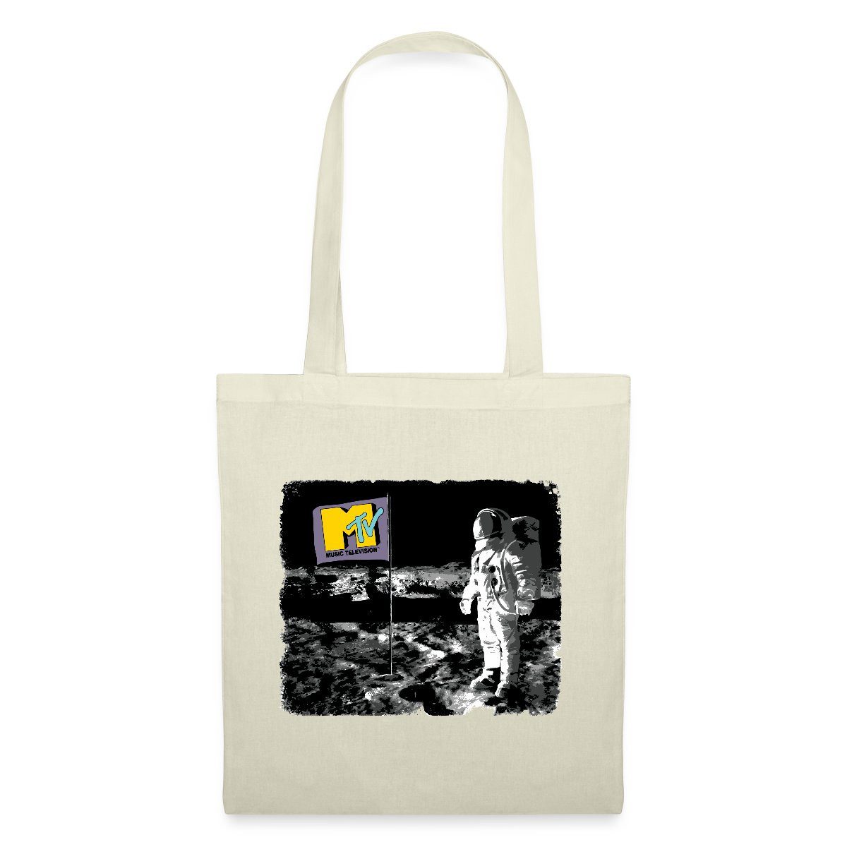 Spreadshirt Henkeltasche MTV Astronaut Auf Dem Mond Mit MTV-Flagge Stoffbeutel (1-tlg)