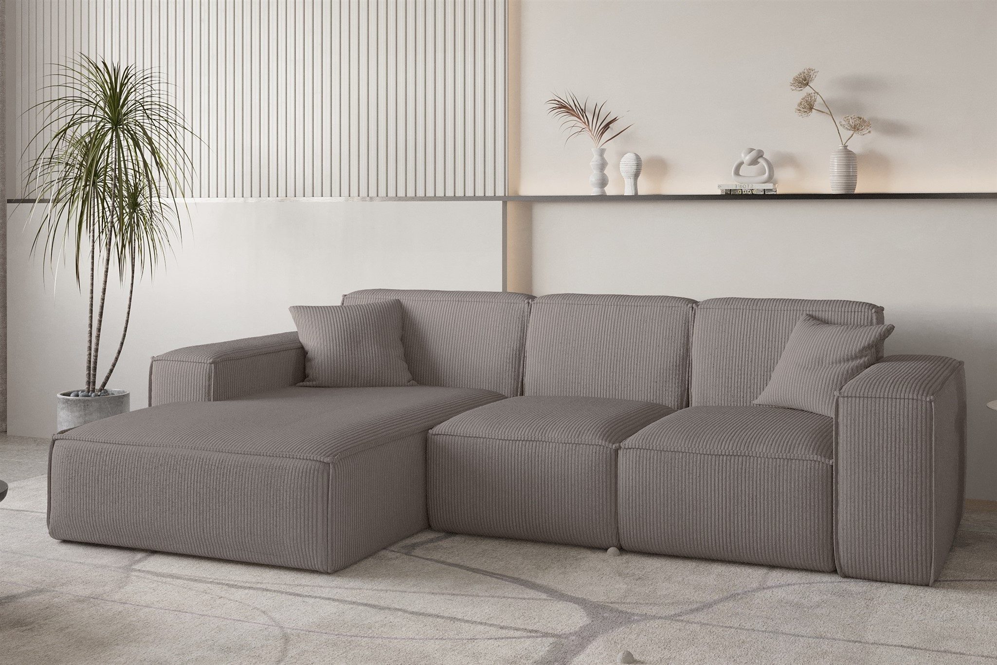 Fun Möbel Ecksofa Designersofa CELES PREMIUM in Stoff Scala, Ottomane Rechts oder Links, inkl. 2 Zierkissen