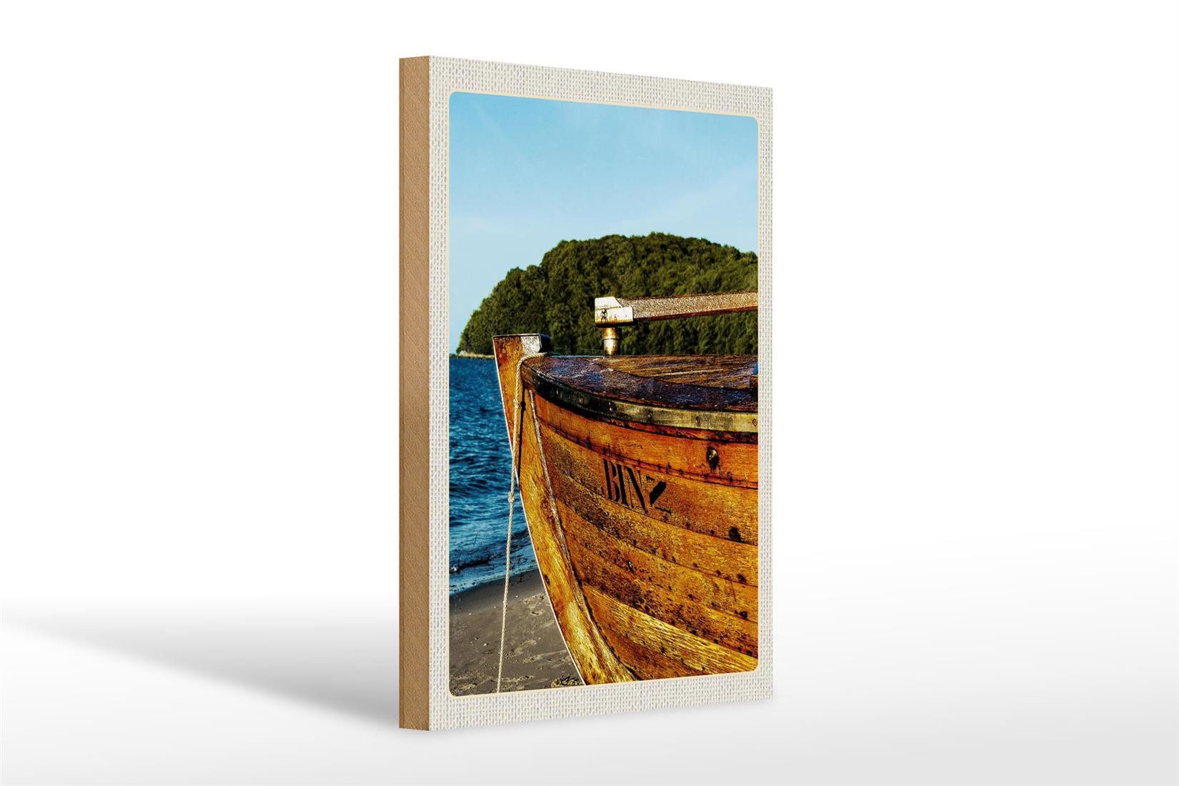 Holzbild Reise 20x30cm Binz Strand Meer Gebirge Wälder Boot