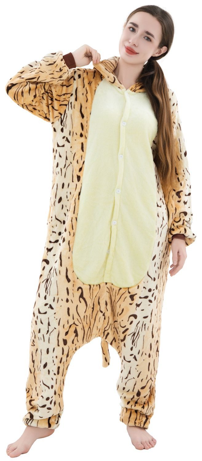 Corimori Partyanzug Onesie Ganzkörper Kostüm für Erwachsene, Katzen-Kostüm Damen Herren Karneval Tier-Kostüme Katze Orange,M