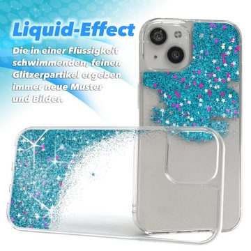 EAZY CASE Handyhülle Liquid Glittery Case für Apple iPhone 13 6,1 Zoll, Gloss Slimcover Girly Backcover Bling Phone Case kratzfeste Cover Blau