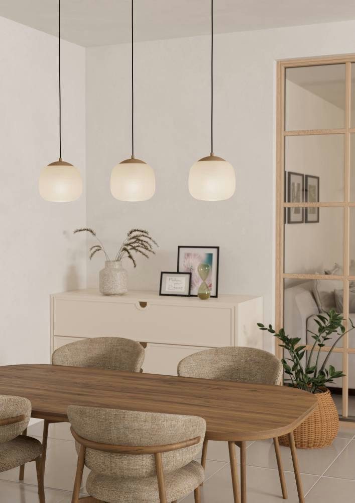 EGLO Hängeleuchte COMINIO Pendellampe, Stahl und Glas, E27, IP20, Esstischlampe, Lampe, ohne Leuchtmittel, Hängeleuchte, L88,5 x B18,5 x H110, taupe, 3X40W exkl.