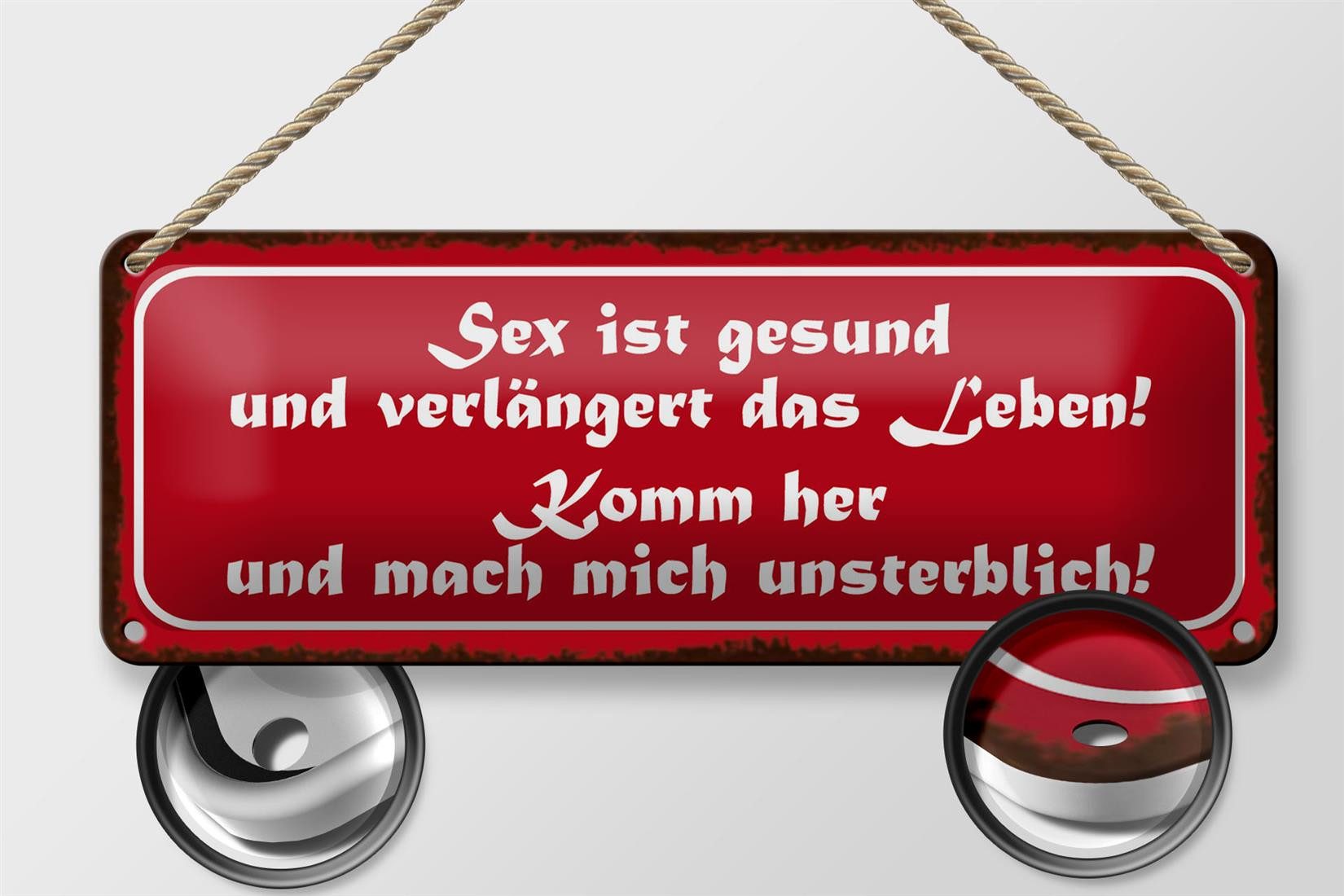 Femer GmbH Metallschild Spruch 27x10cm Sex ist gesund verlängert Leben, (1 St), gewölbte Oberfläche, abgerundete Ecken, umgeschlagene Kanten