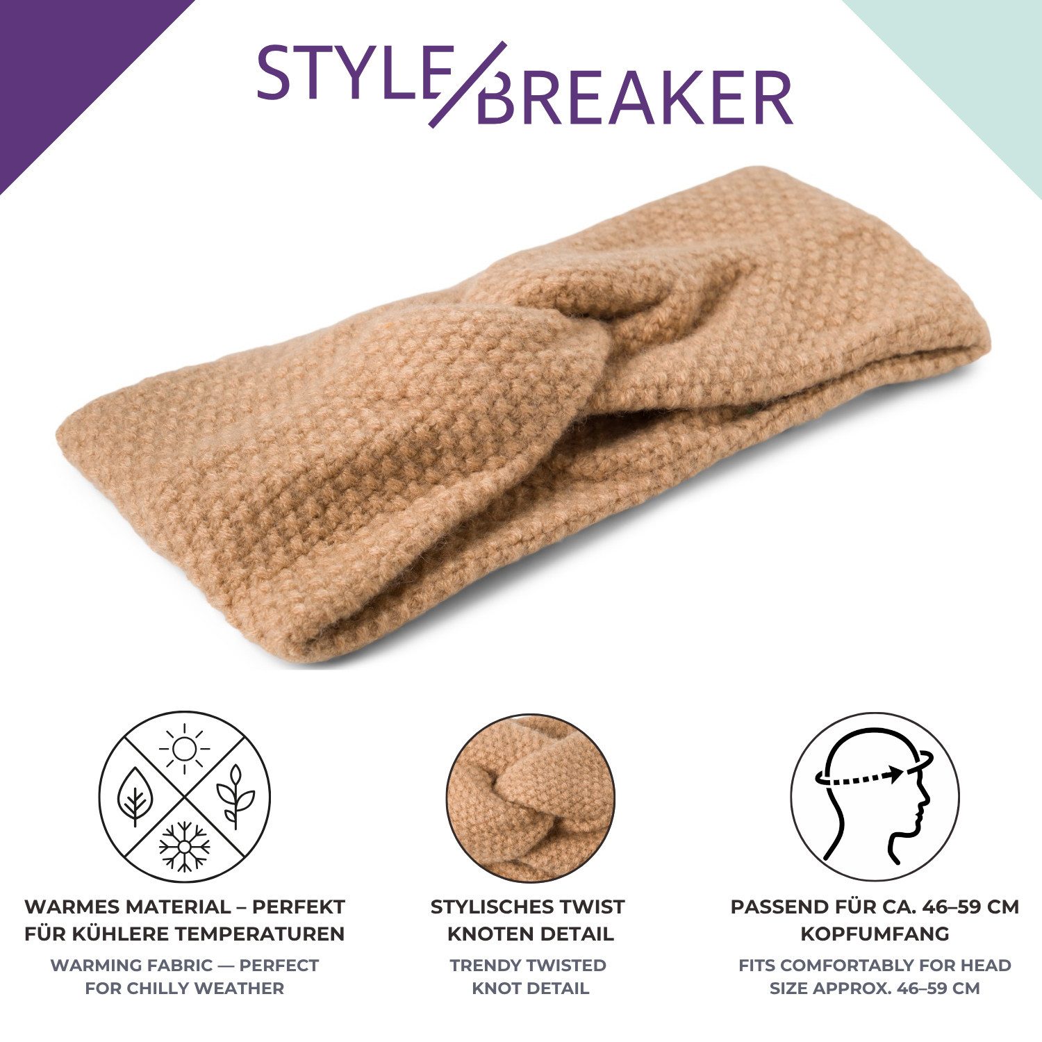 styleBREAKER Stirnband Strick Stirnband Reiskorn Muster (1-St)