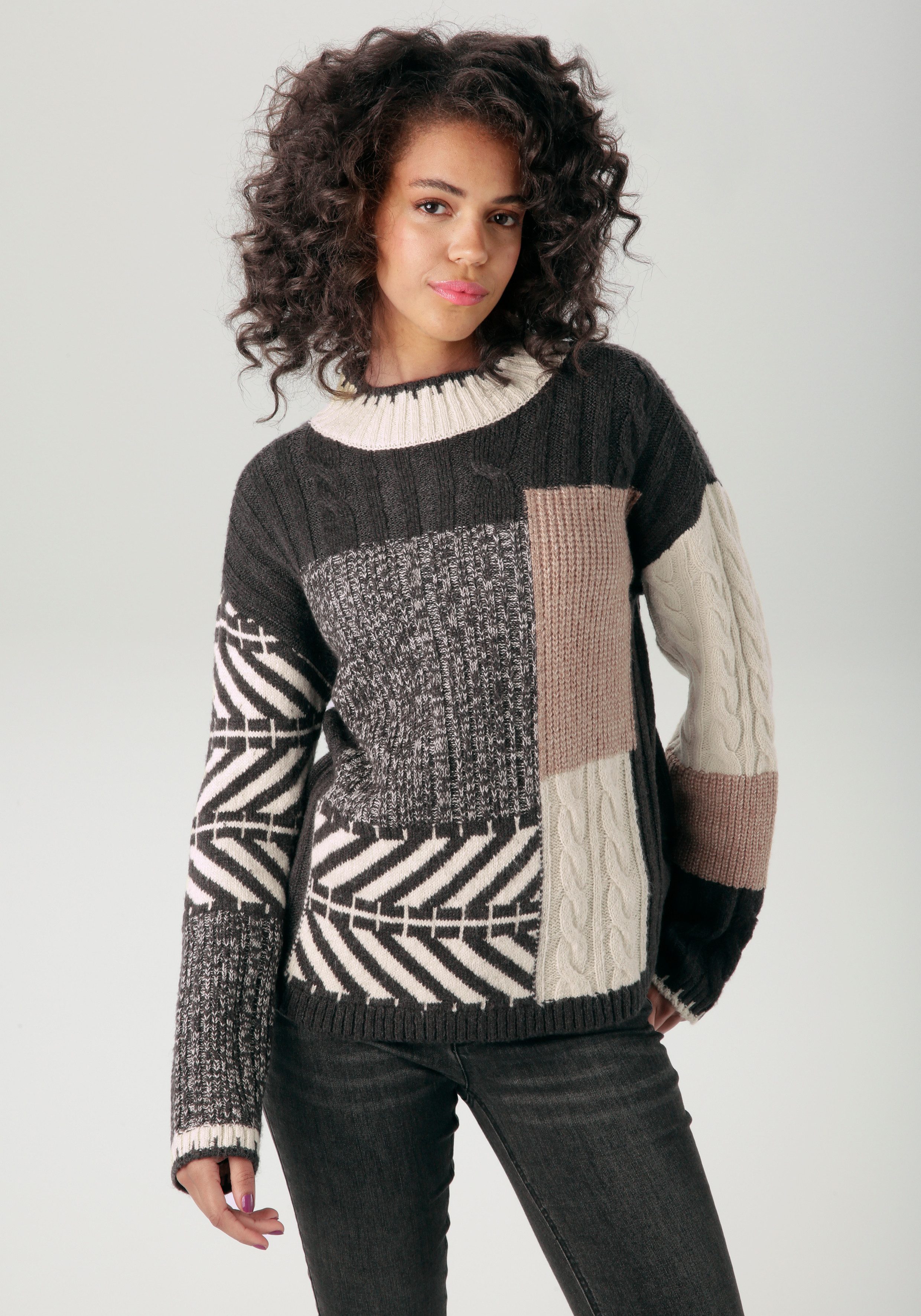 Aniston CASUAL Strickpullover im farbharmonischem Patch-Dessin günstig online kaufen