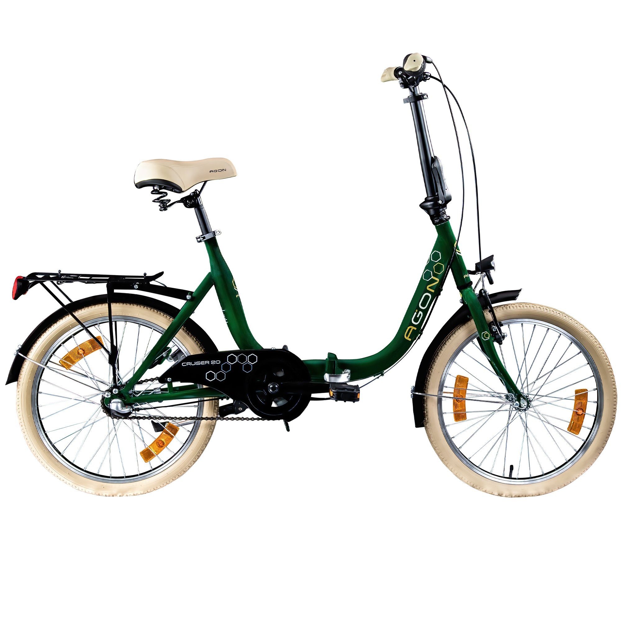 agon® Faltrad Cruiser, 3 Gang, Nabenschaltung, Faltrad Klappfahrrad Gepäckträger Beleuchtung Fahrrad 3-Gang