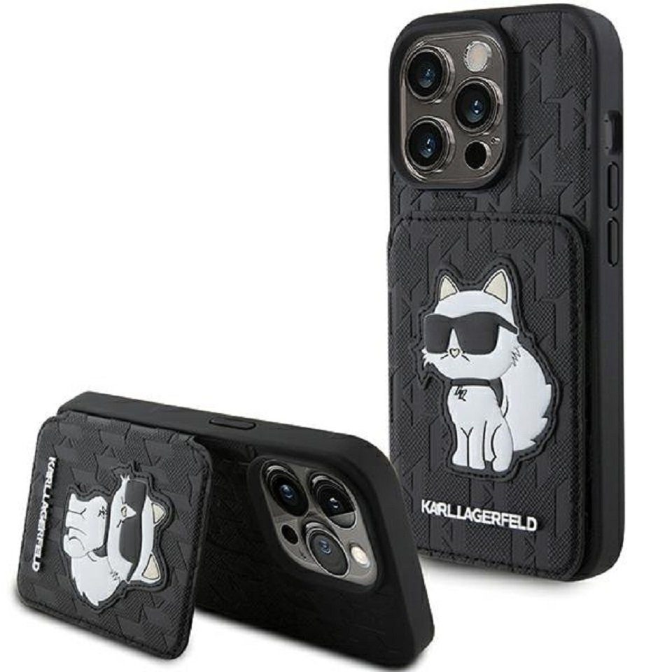 Handyhülle Case iPhone 15 Pro Max aufstellbar Katze Kunstleder schwarz