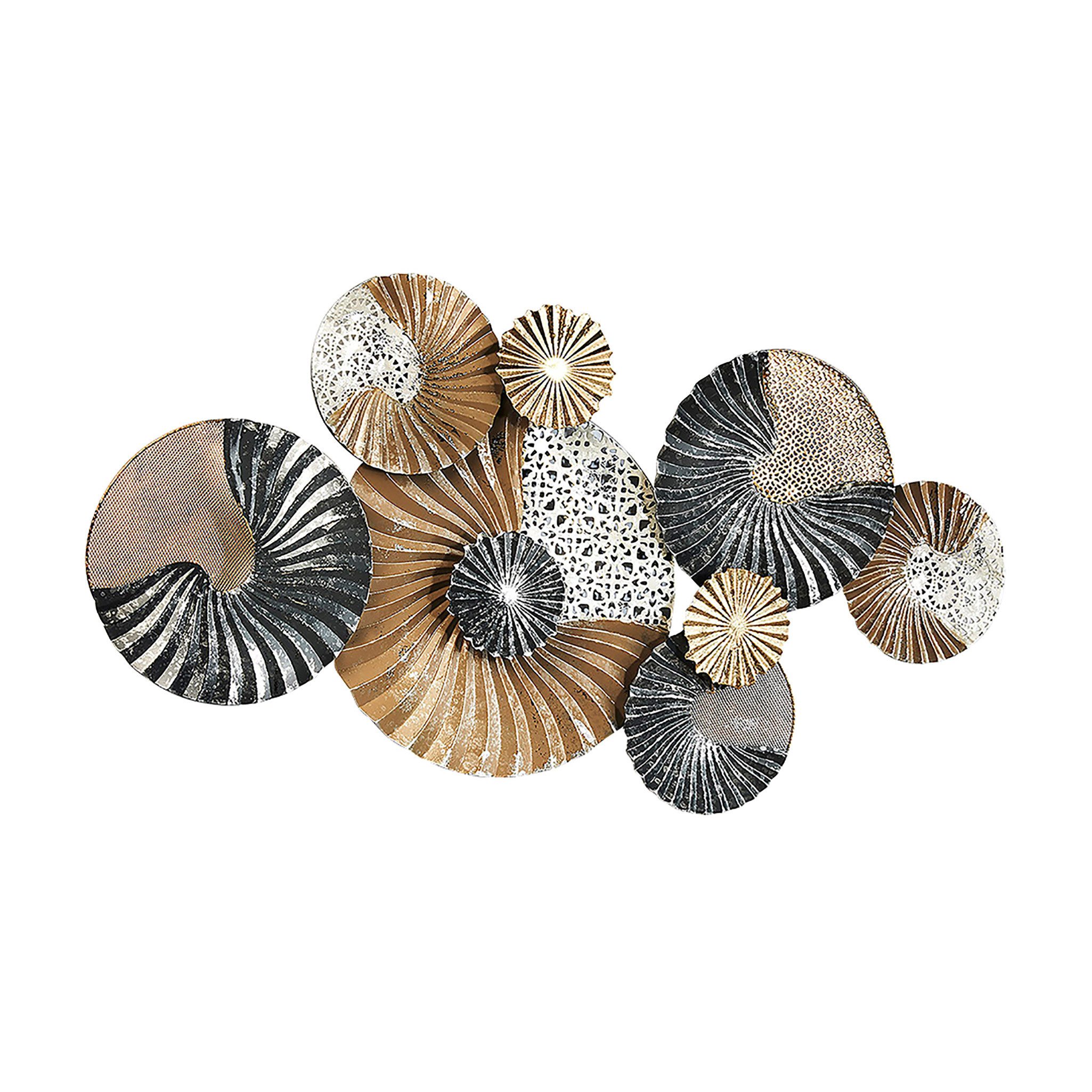 Kobolo Wandbild Metallbild 3D -SHELL- gold anthrazit - 90x48x5 cm, Kreise, günstig online kaufen