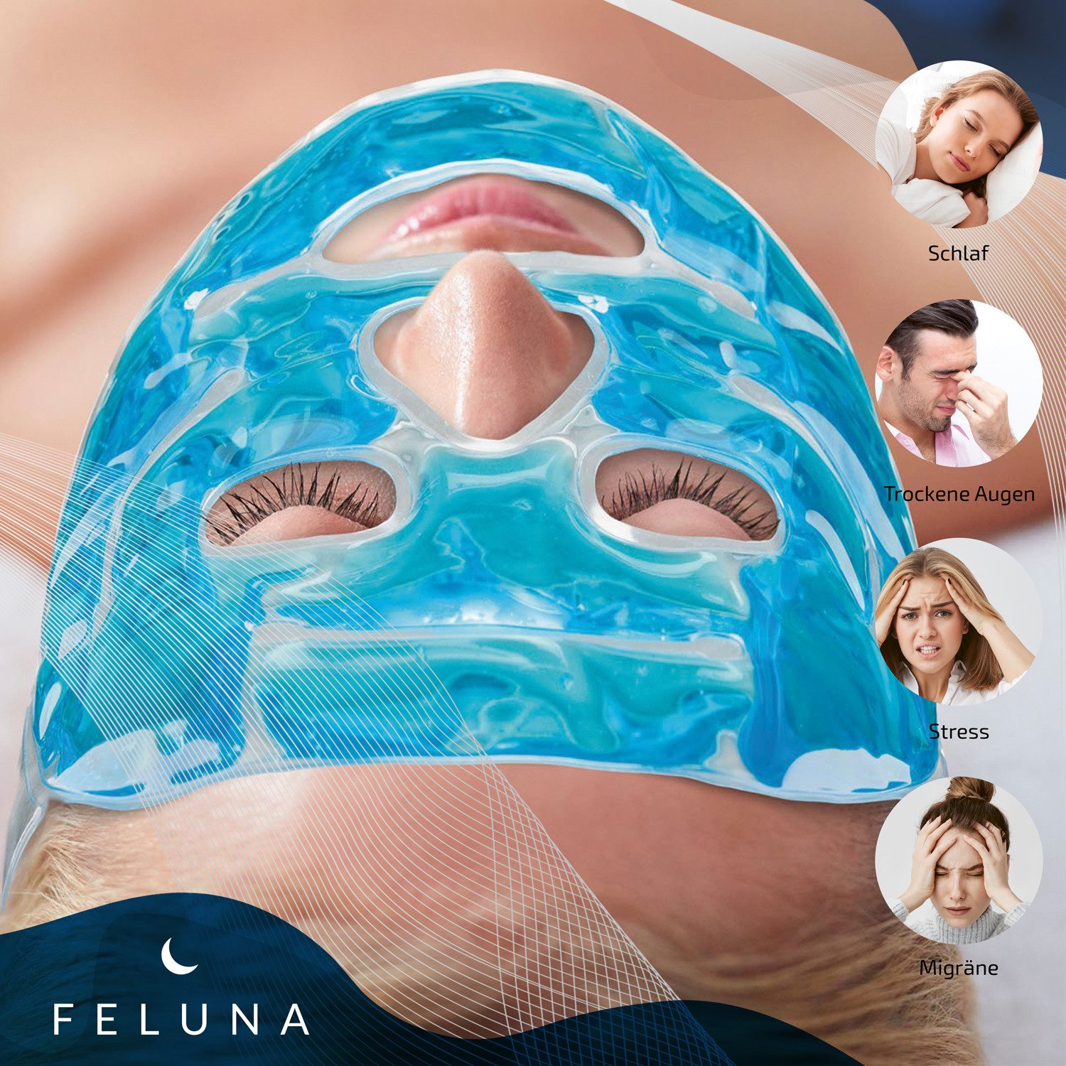 Feluna Gesichtsmaske FELUNA Gel Kühlmaske für Augen-Entspannungs & Kältetherapie Maske Kühlmaske, Entspannungsmaske Kühlende Maske