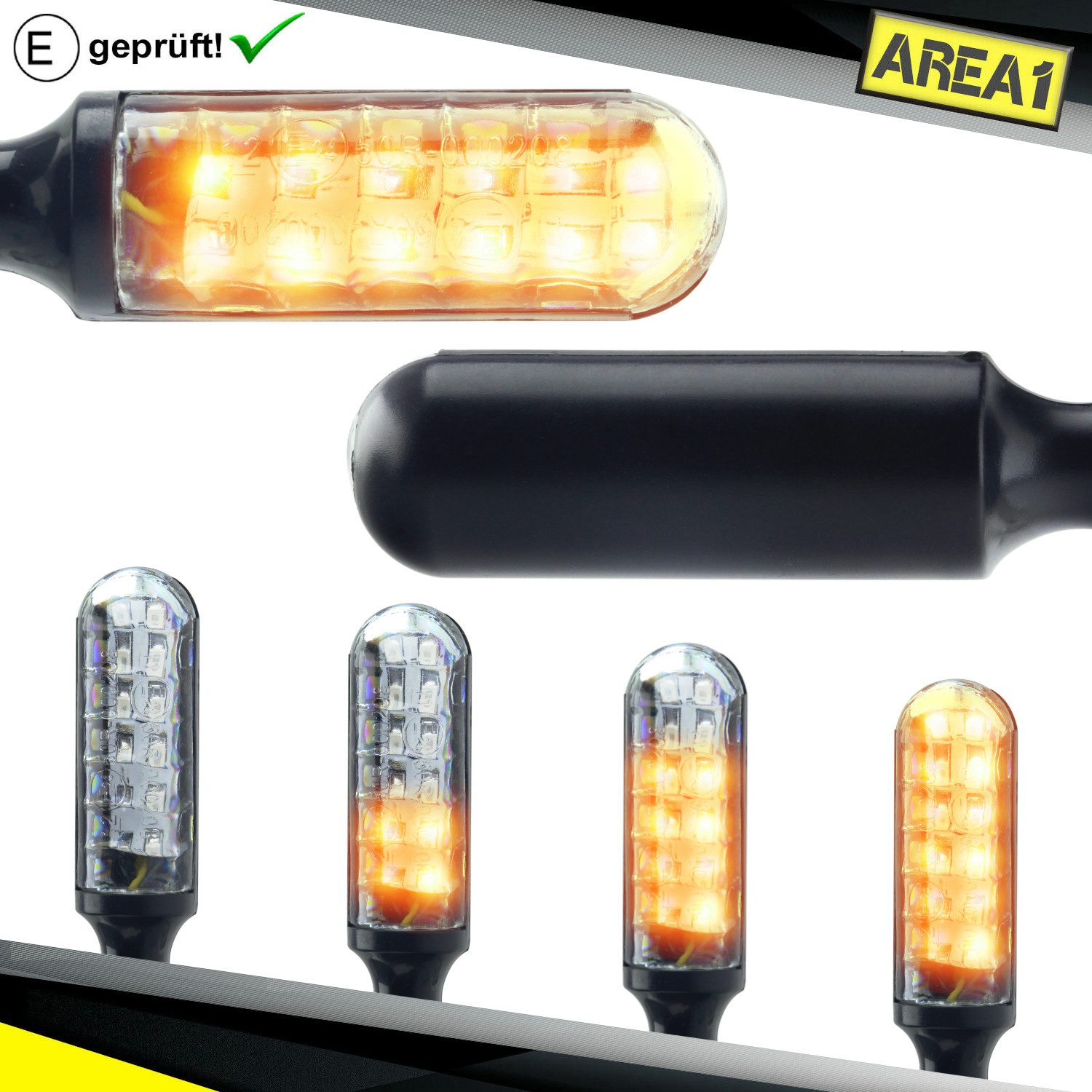 Blinker Motorrad LED Blinker E-geprüft Set (2 Stück) M8 mit Lauflichteffekt