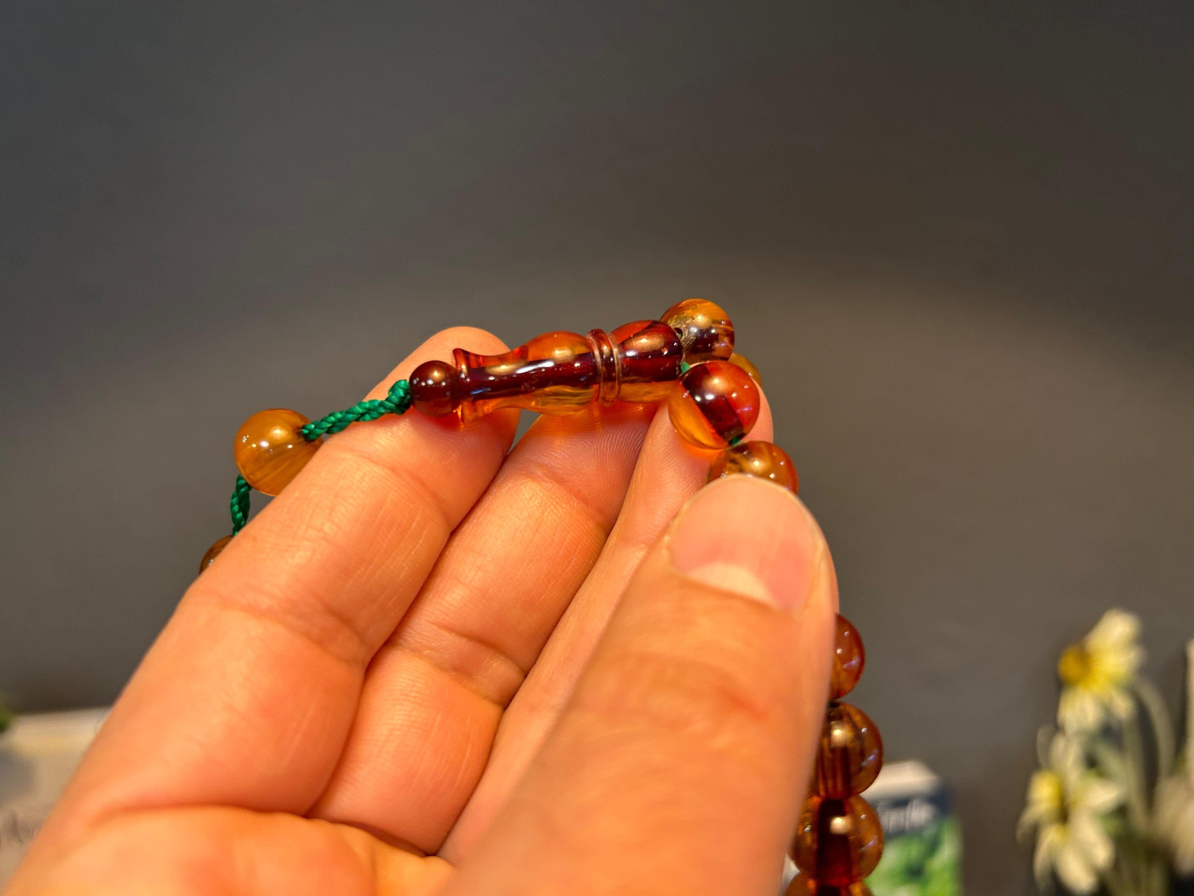 TesbihBid Kettenanhänger Sistemli Tesbih (Gebetskette islamisches Geschenk kuka Tesbih, Misbaha islam, Tasbih Namaz Tasbeeh Amber Sandalous, 33-tlg, Special)