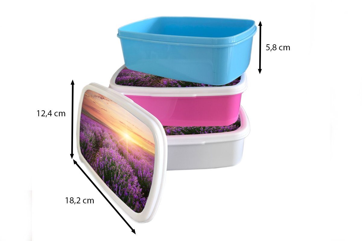 MuchoWow Lunchbox Lavendel Brotbox (2-tlg), für Blumen, - Mädchen, Sonne - Snackbox, Kunststoff, Brotdose Kunststoff Erwachsene, rosa Kinder
