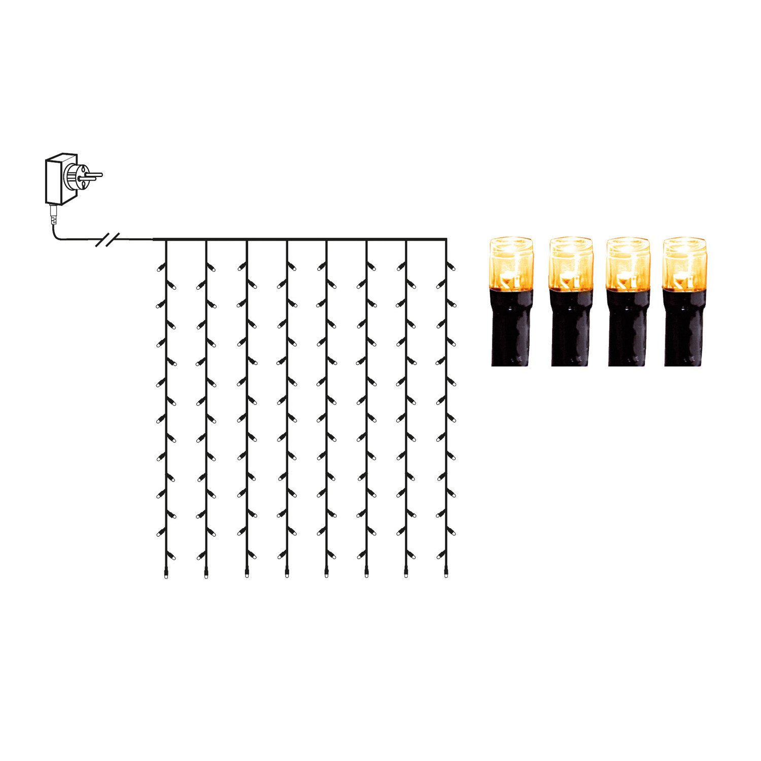 STAR TRADING LED-Lichtervorhang LED Lichtvorhang 80 bernstein LED 1,3x1,3m für Außen Weihnachten, 80-flammig
