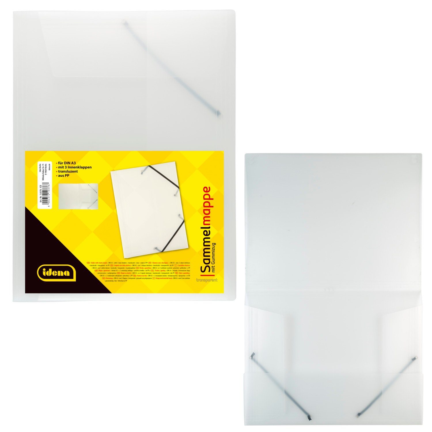 Hefter Idena 10376 - Sammelmappe mit Gummizug für DIN A3, aus Polypropylen