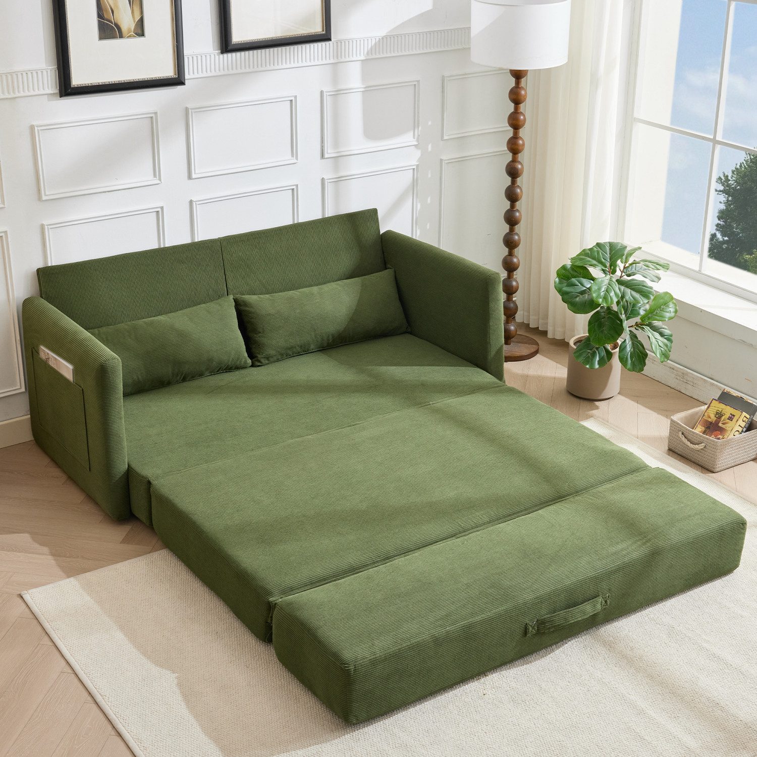 ANYSUN Loungesofa Faltbares Schlafsofa, 2-Sitzer-Couch,das 2-in-1 Klappsofa, Bodensofa-Bett,Cordstoff,mit zwei Lendenkissen, bequemes Cord Bodensofa für Wohnzimmer,Wohnung,kleine Räume