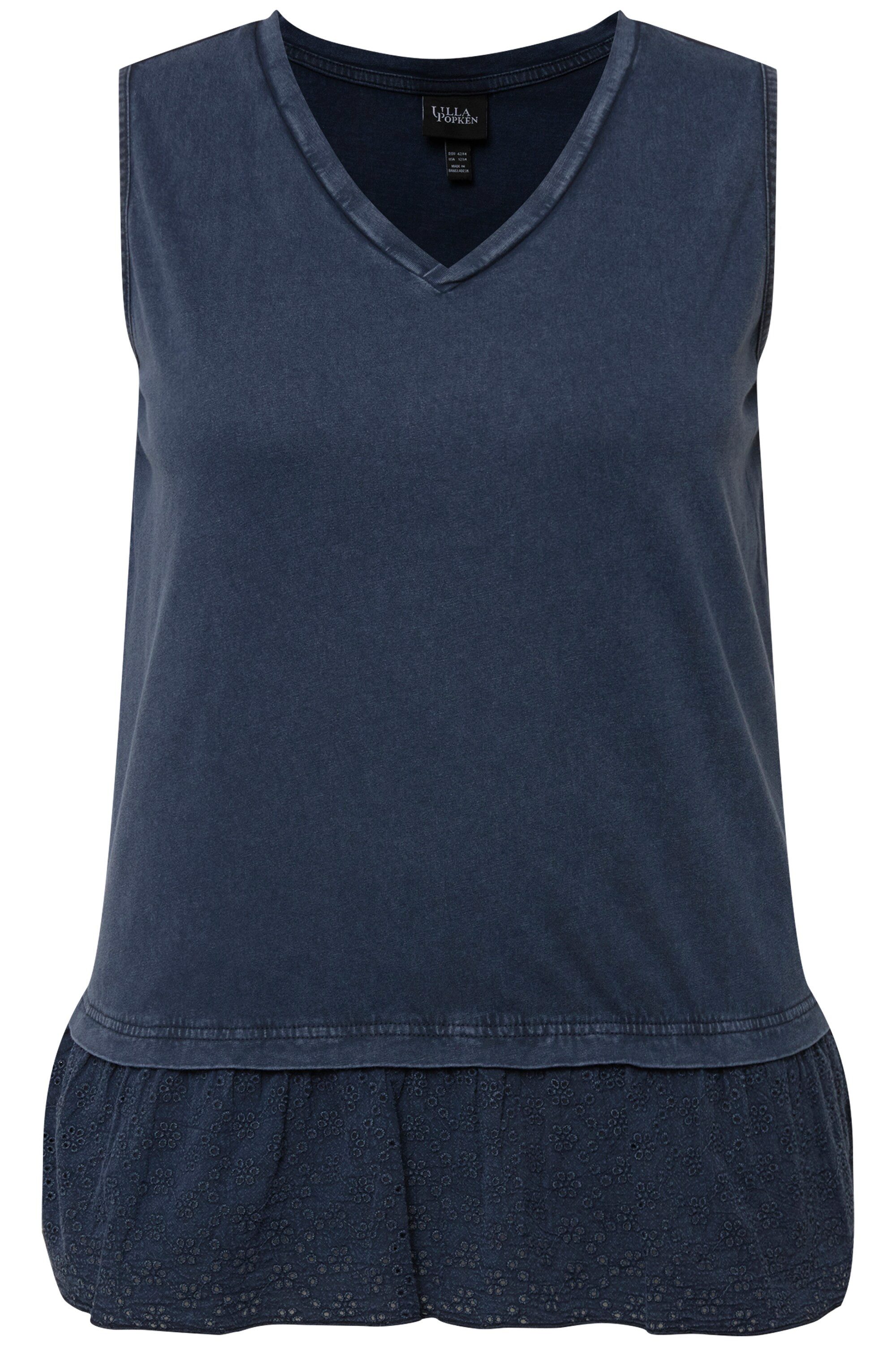 Ulla Popken Longtop Top Stickerei-Bordüre V-Ausschnitt günstig online kaufen