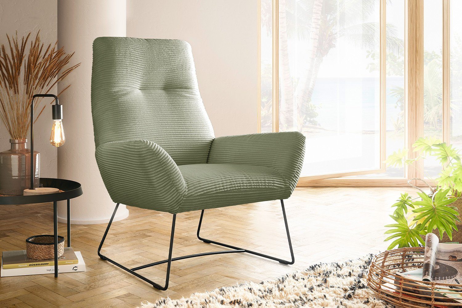 KAWOLA Sessel BISA, Cord verschiedene Farben olivgrün | Einzelsessel