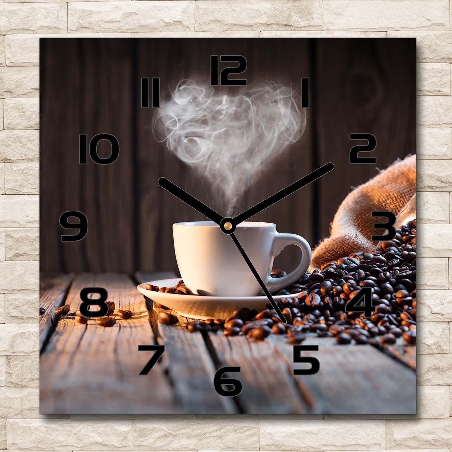 Tulup Uhr Wanduhr aus Glas Glasbild Glasuhr 30 cm x 30 cm Gehärtetes Glas (Eine Tasse Kaffee) Schwarze-Zeiger