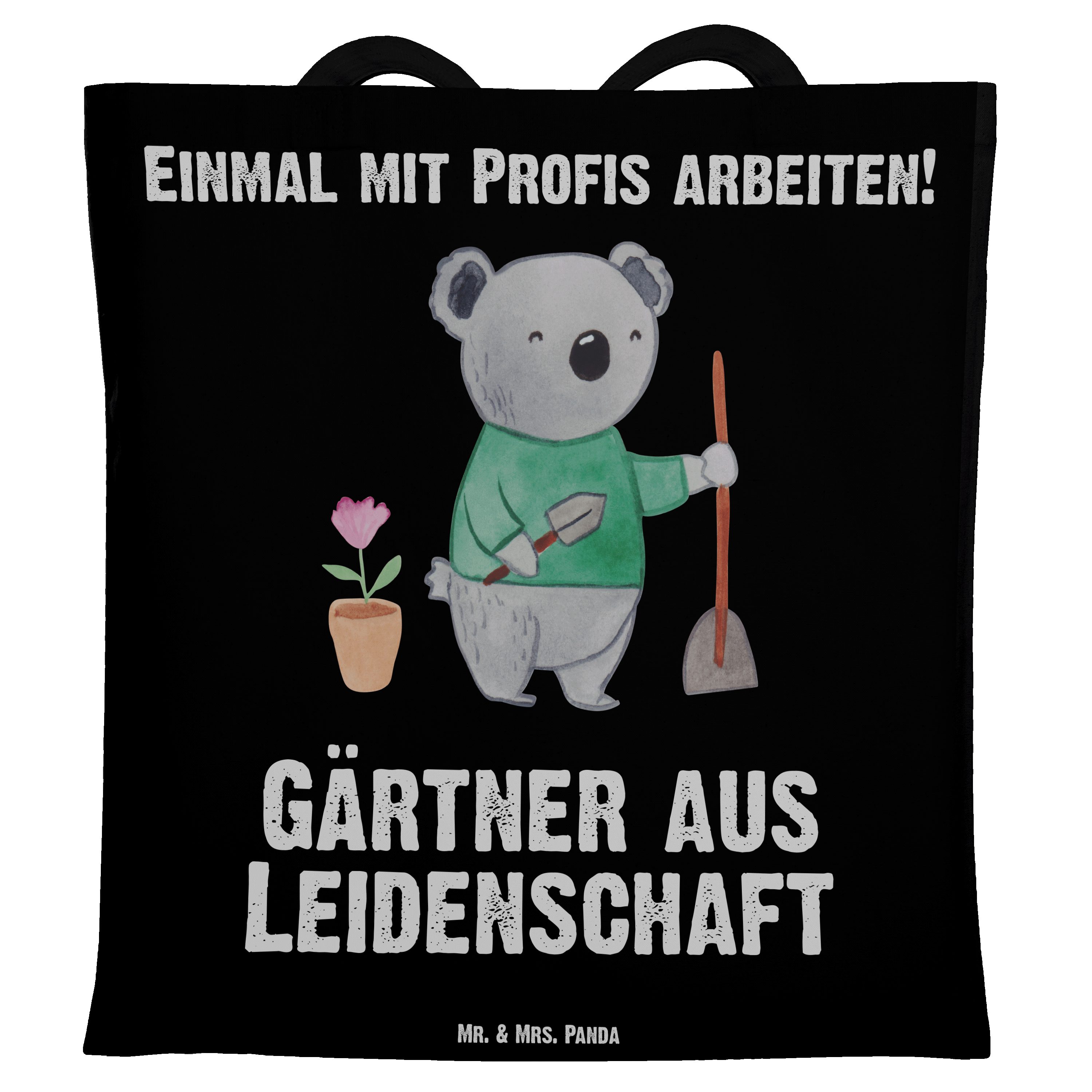 Mr. & Mrs. Panda Tragetasche Gärtner aus Leidenschaft - Schwarz - Geschenk, Stoffbeutel, Einkaufst (1-tlg)