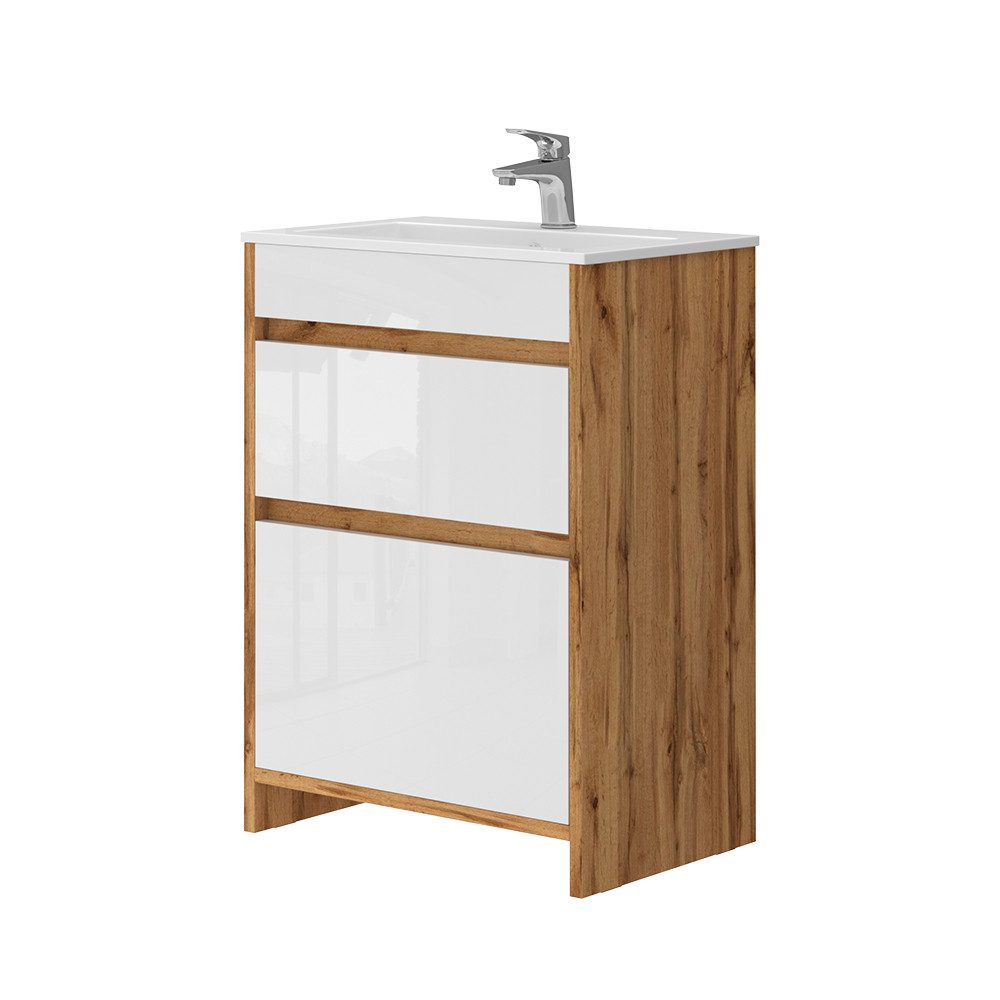 Badmöbel-Set Detmold, Goldkraft Eiche/Weiß, 2 Teile, Unterschrank 60 cm