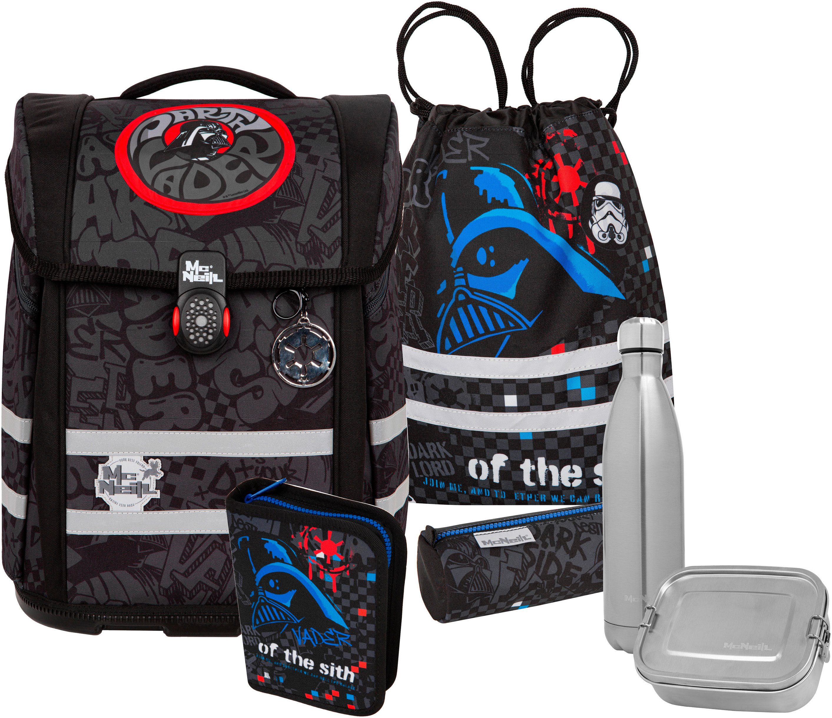 McNeill Ранцы Perfecto, Star Wars, Darth Vader (Set, 5-tlg), inkl. Federmäppchen, Turnbeutel, Schlamperrolle & Motivmagnet