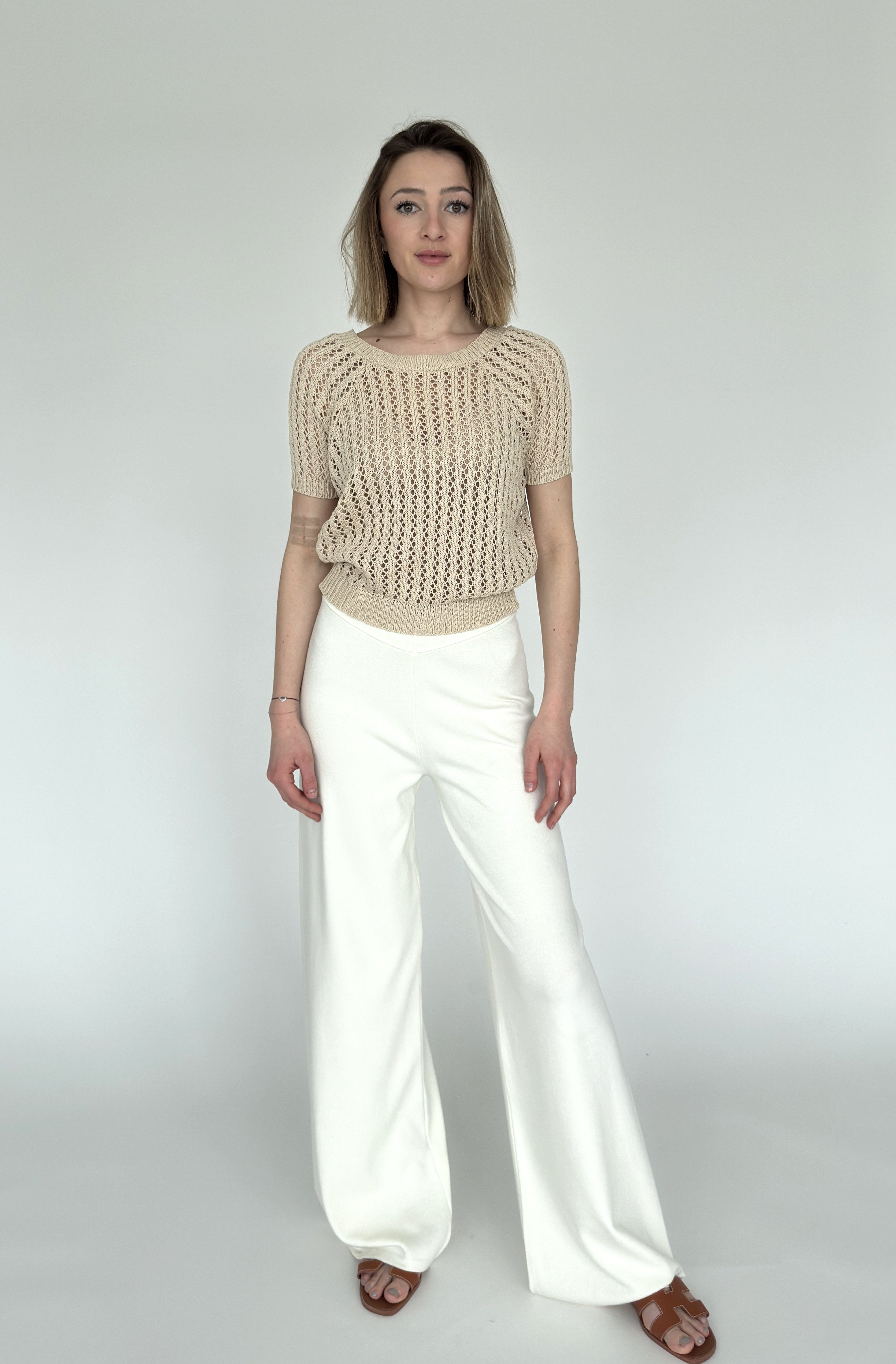 Zuckerwatte Ajourpullover modisch kurz aus 100% Baumwolle günstig online kaufen